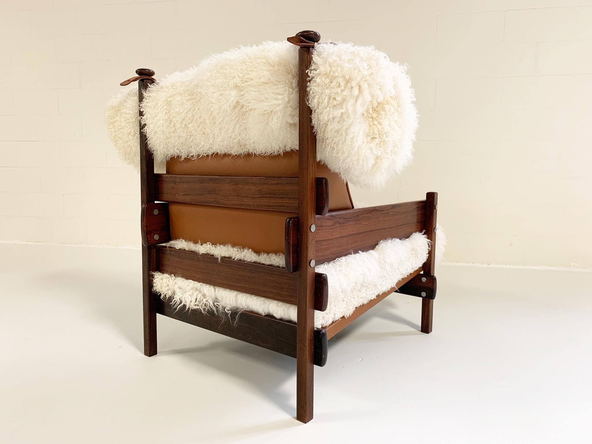 Leather Sergio Rodrigues for Oca Solid Jacaranda Chair Restored in Sheepskin