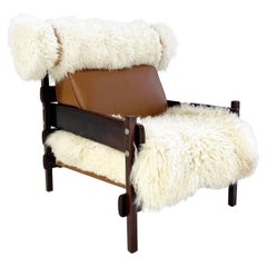 Sergio Rodrigues for Oca Tonico Chair Restored in Gotland Sheepskin and Leather