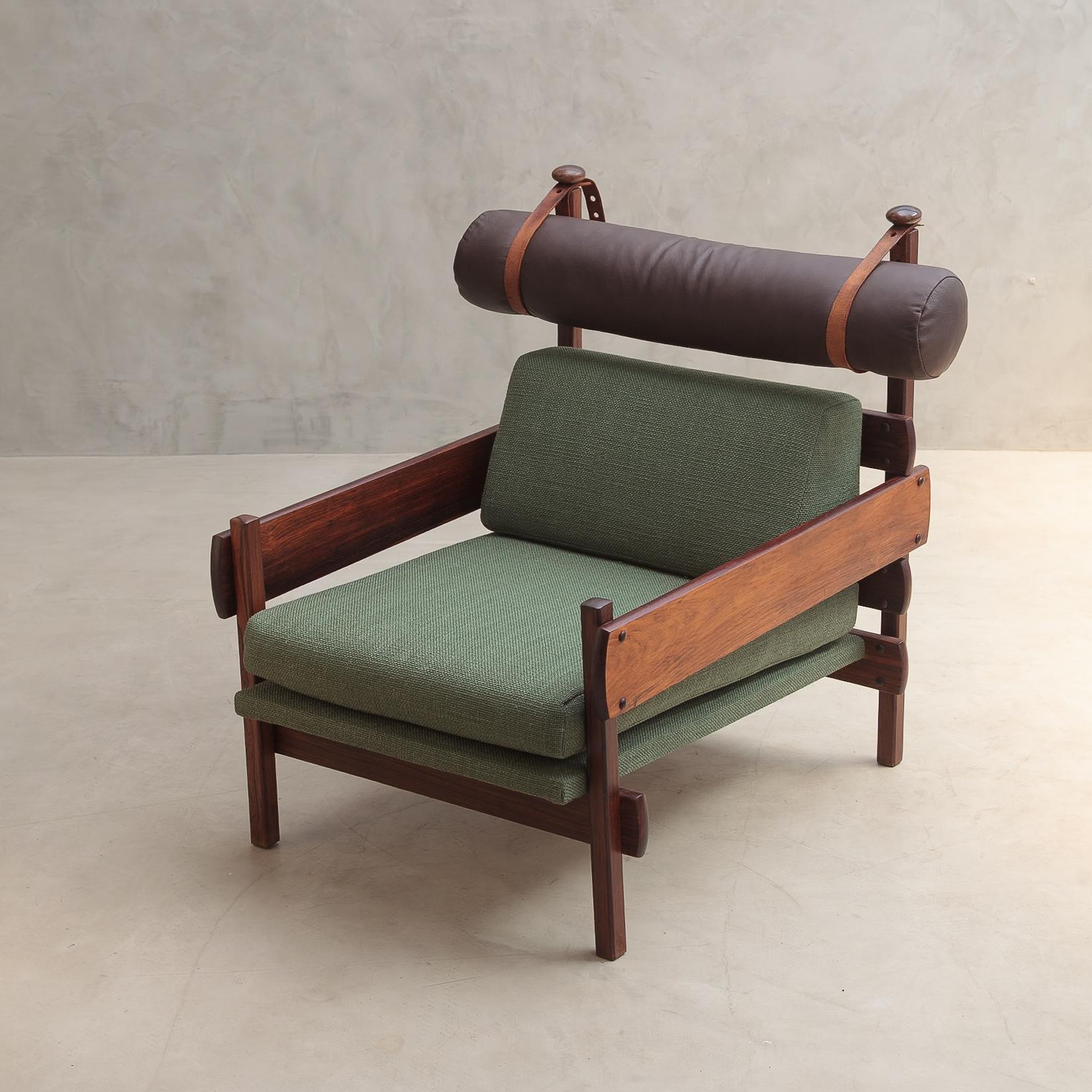 Sergio Rodrigues, Franco-Sessel aus Palisanderholz, Kopfstütze brasilianisches modernes Design im Angebot 2