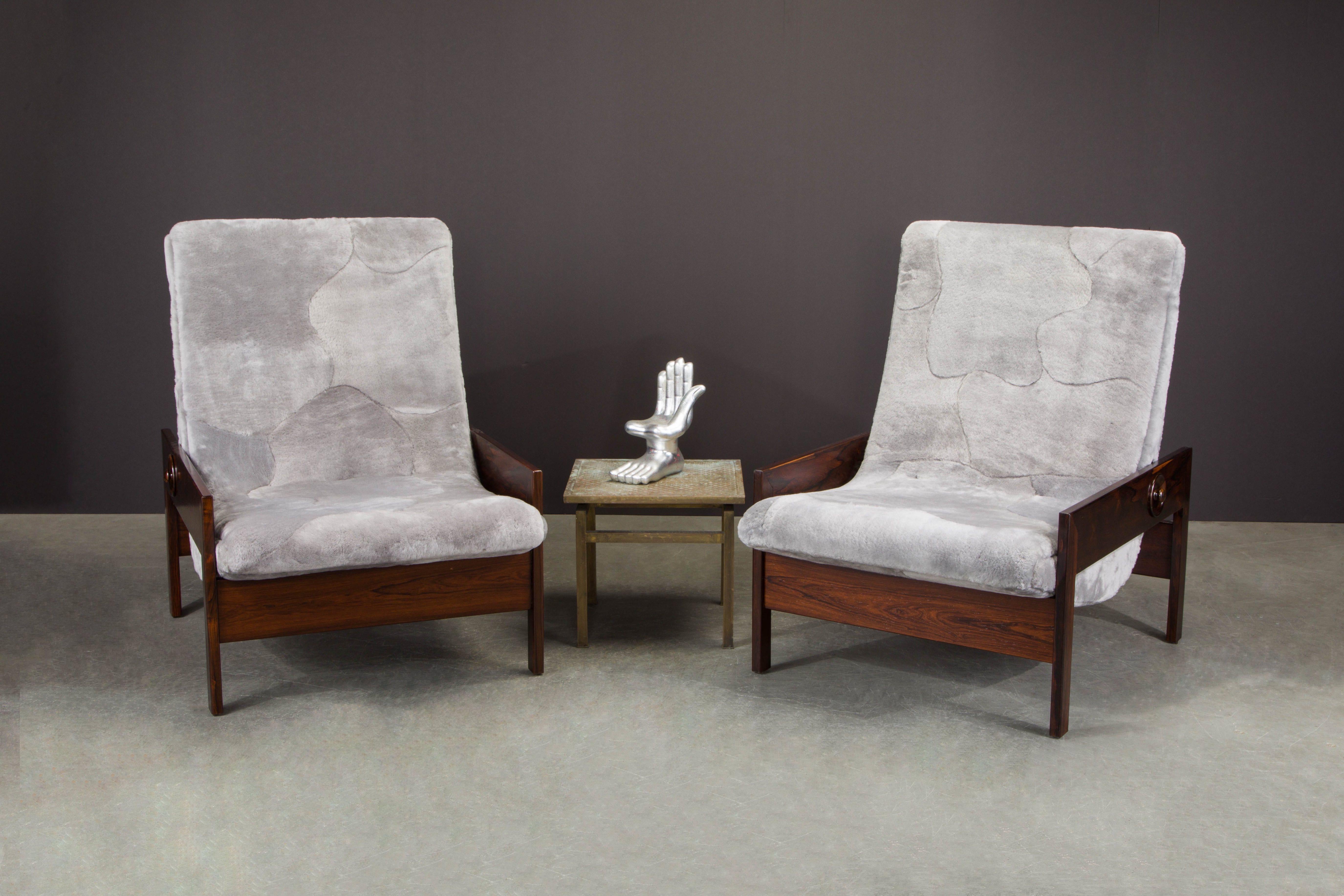 Brazilian Sergio Rodrigues 'Gio' Chairs in Rosewood and Edelman Shearling, 1960s Brazil