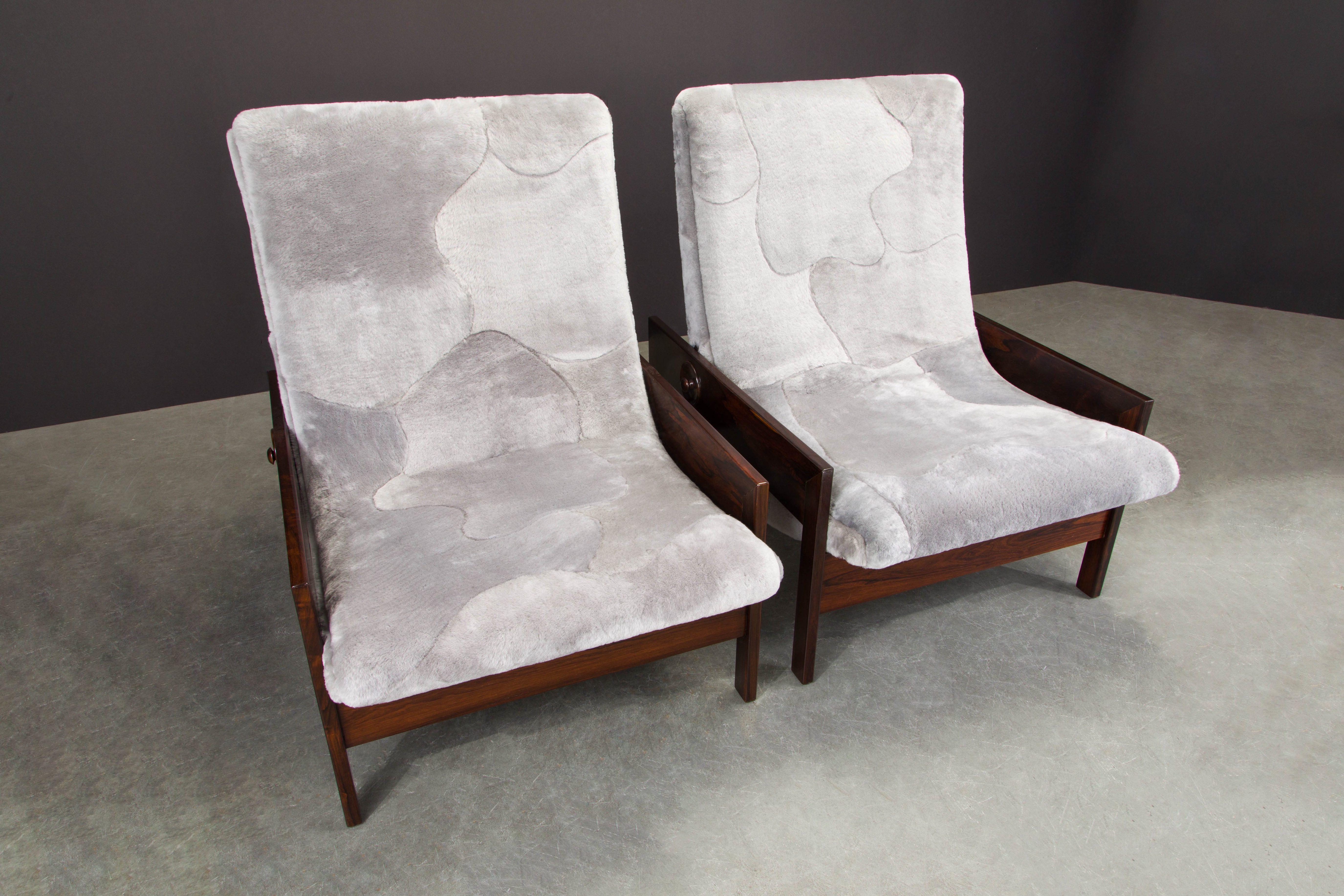 Sergio Rodrigues 'Gio' Chairs in Rosewood and Edelman Shearling, 1960s Brazil In Excellent Condition In Los Angeles, CA