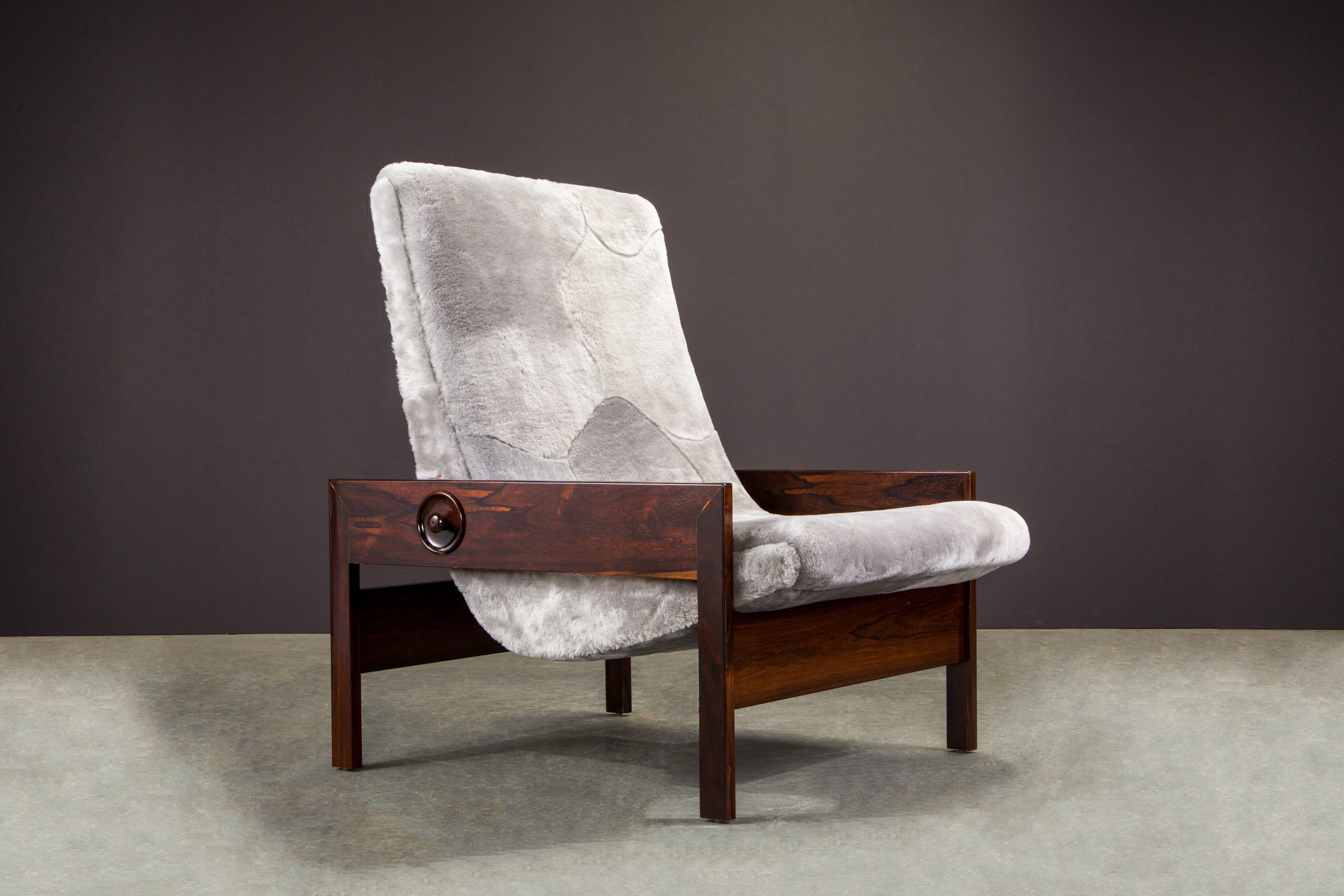 Mid-20th Century Sergio Rodrigues 'Gio' Chairs in Rosewood and Edelman Shearling, 1960s Brazil