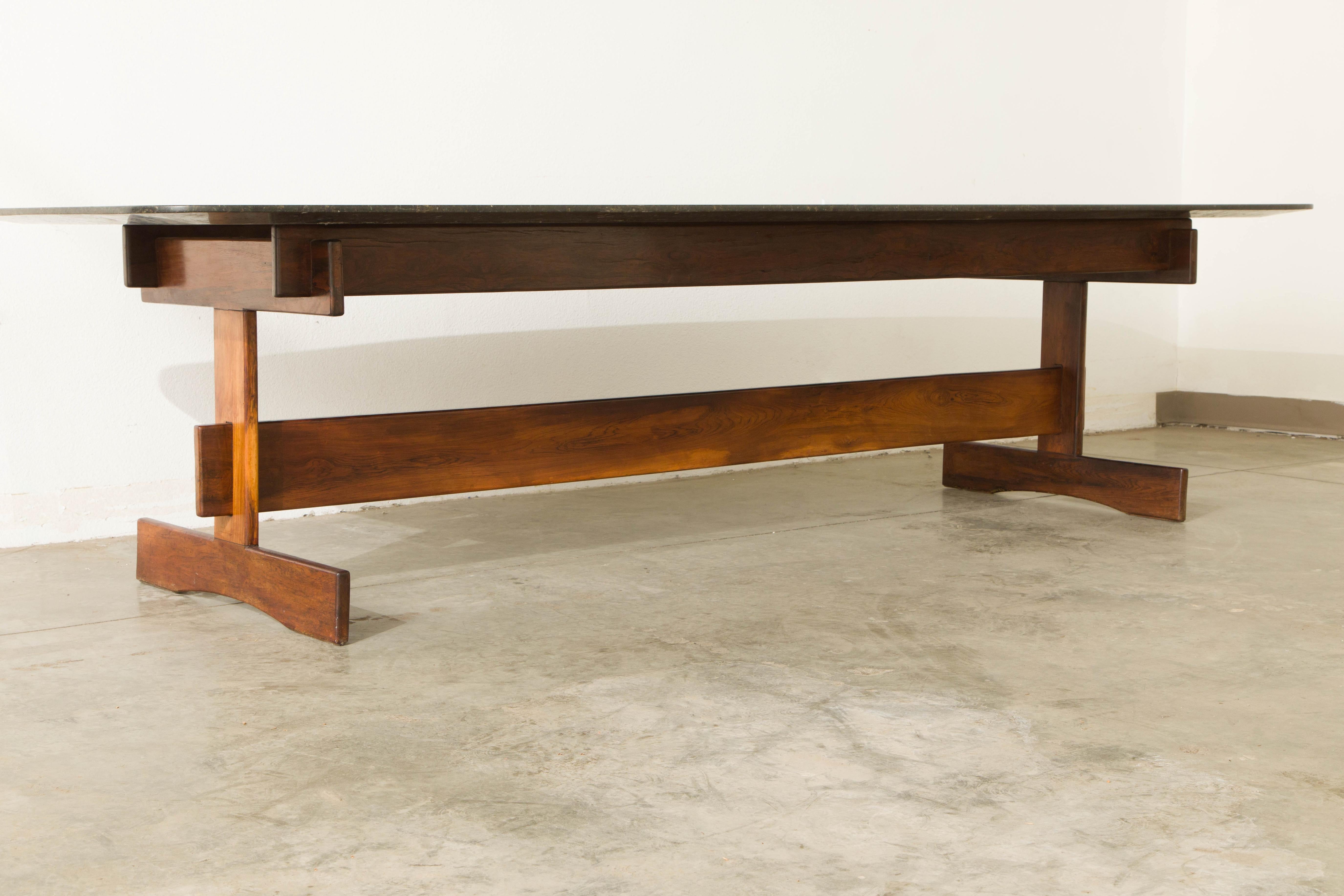 Sergio Rodrigues Jacaranda & Granite Dining Table with Ten Dining Chairs, 1960s 7