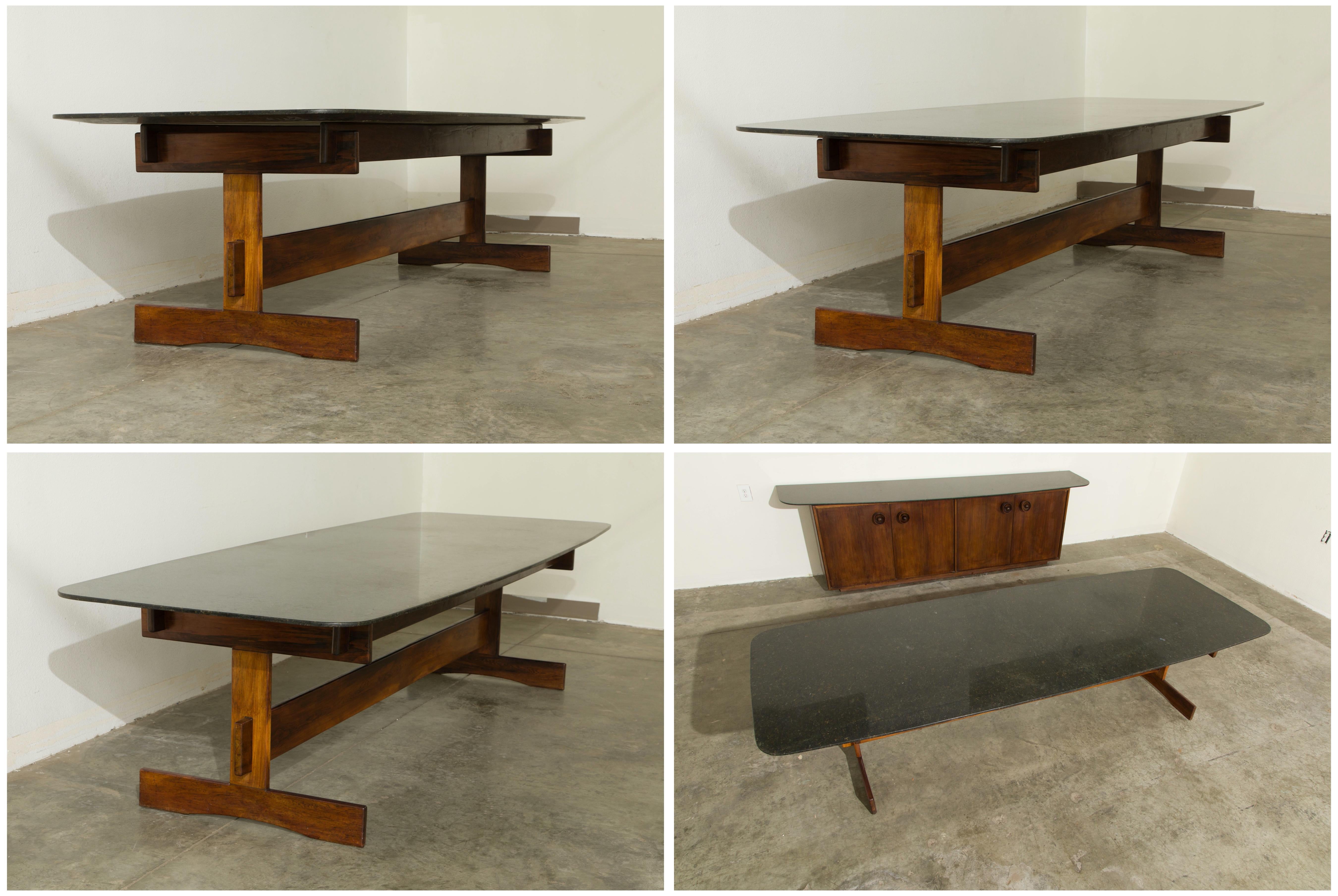 Sergio Rodrigues Jacaranda & Granite Dining Table with Ten Dining Chairs, 1960s 8