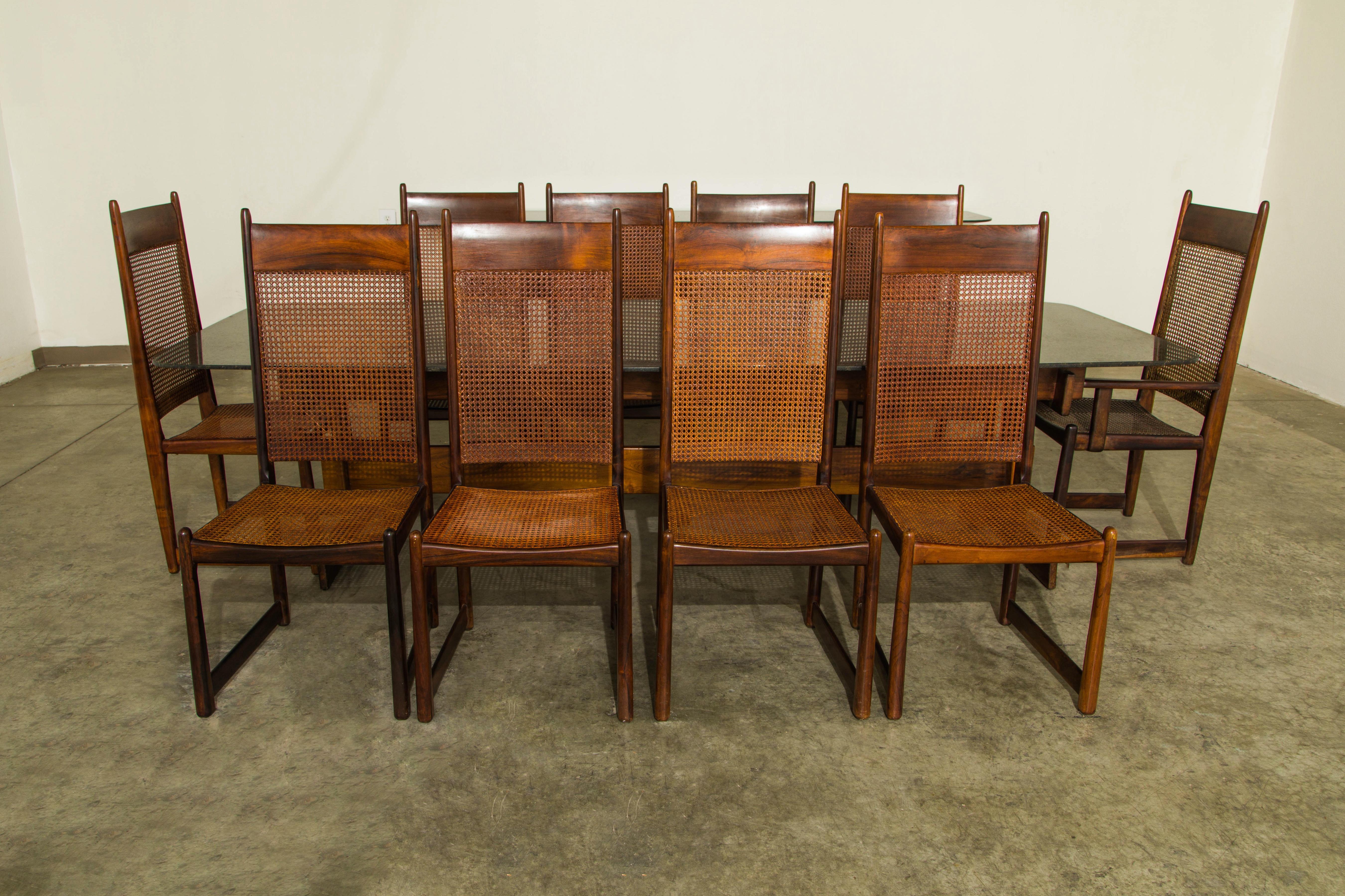 Sergio Rodrigues Jacaranda & Granite Dining Table with Ten Dining Chairs, 1960s 1