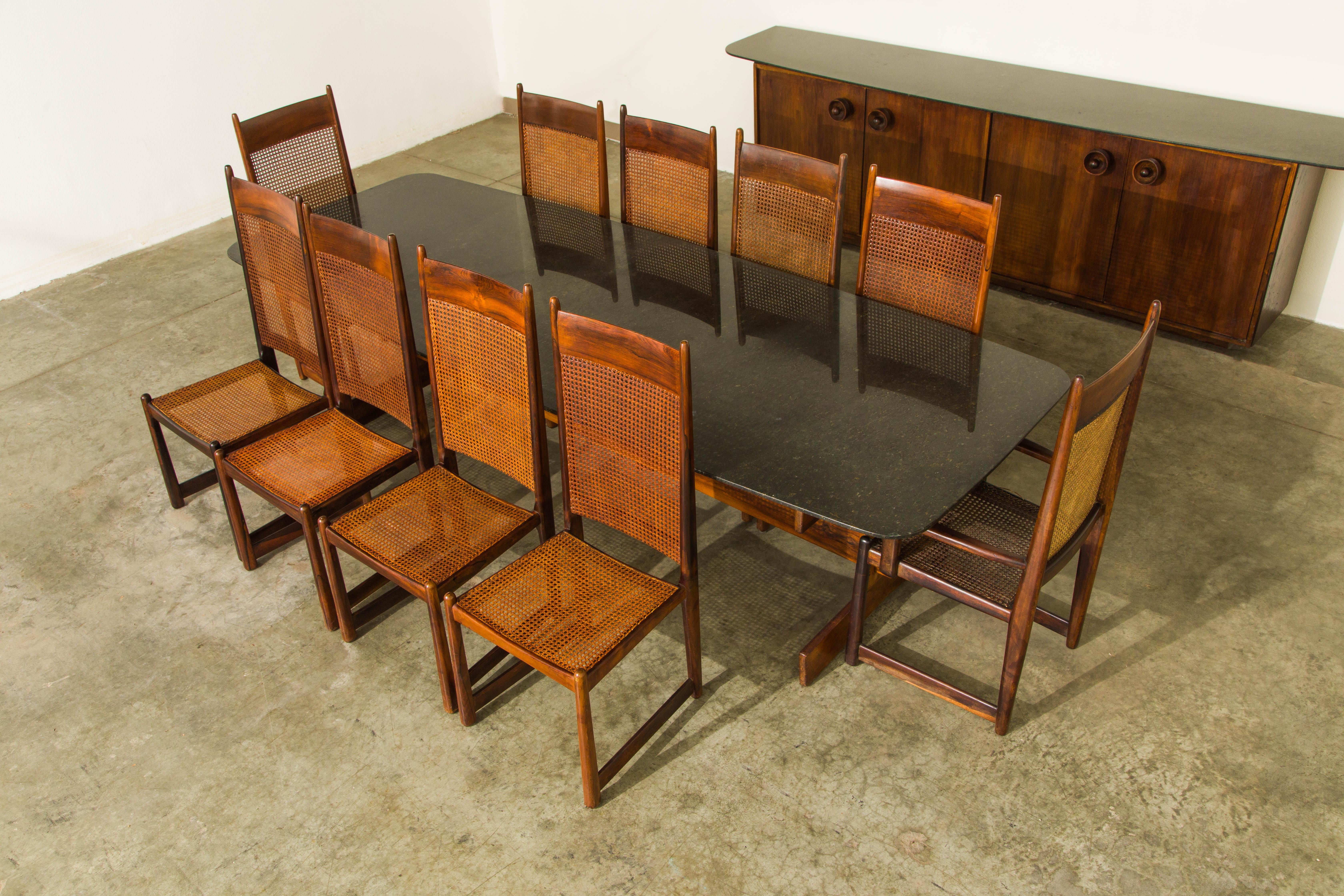 Sergio Rodrigues Jacaranda & Granite Dining Table with Ten Dining Chairs, 1960s 2