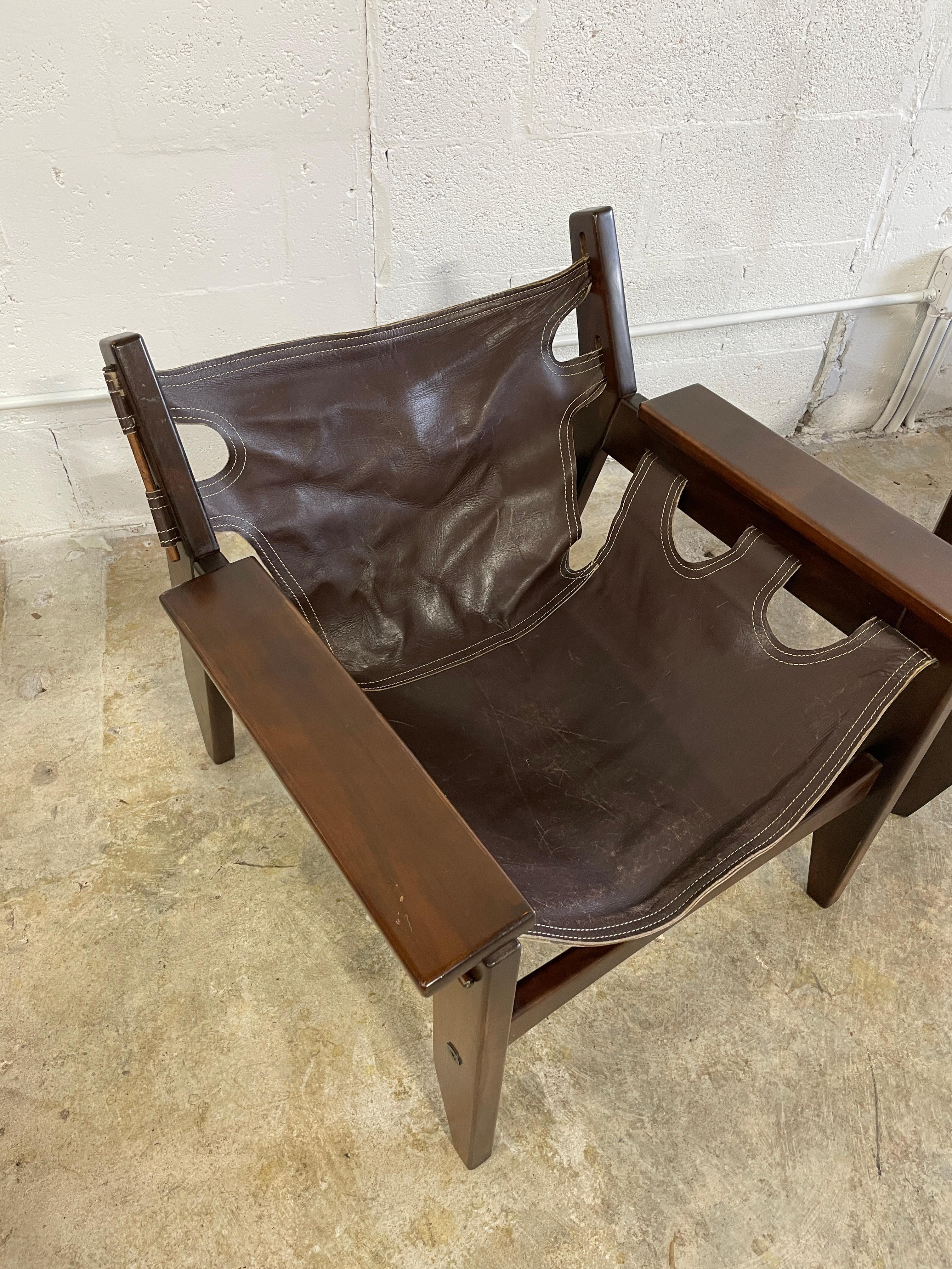 Leather Sergio Rodrigues “Kilin” Chairs Brazilian Mid Century - a Pair For Sale