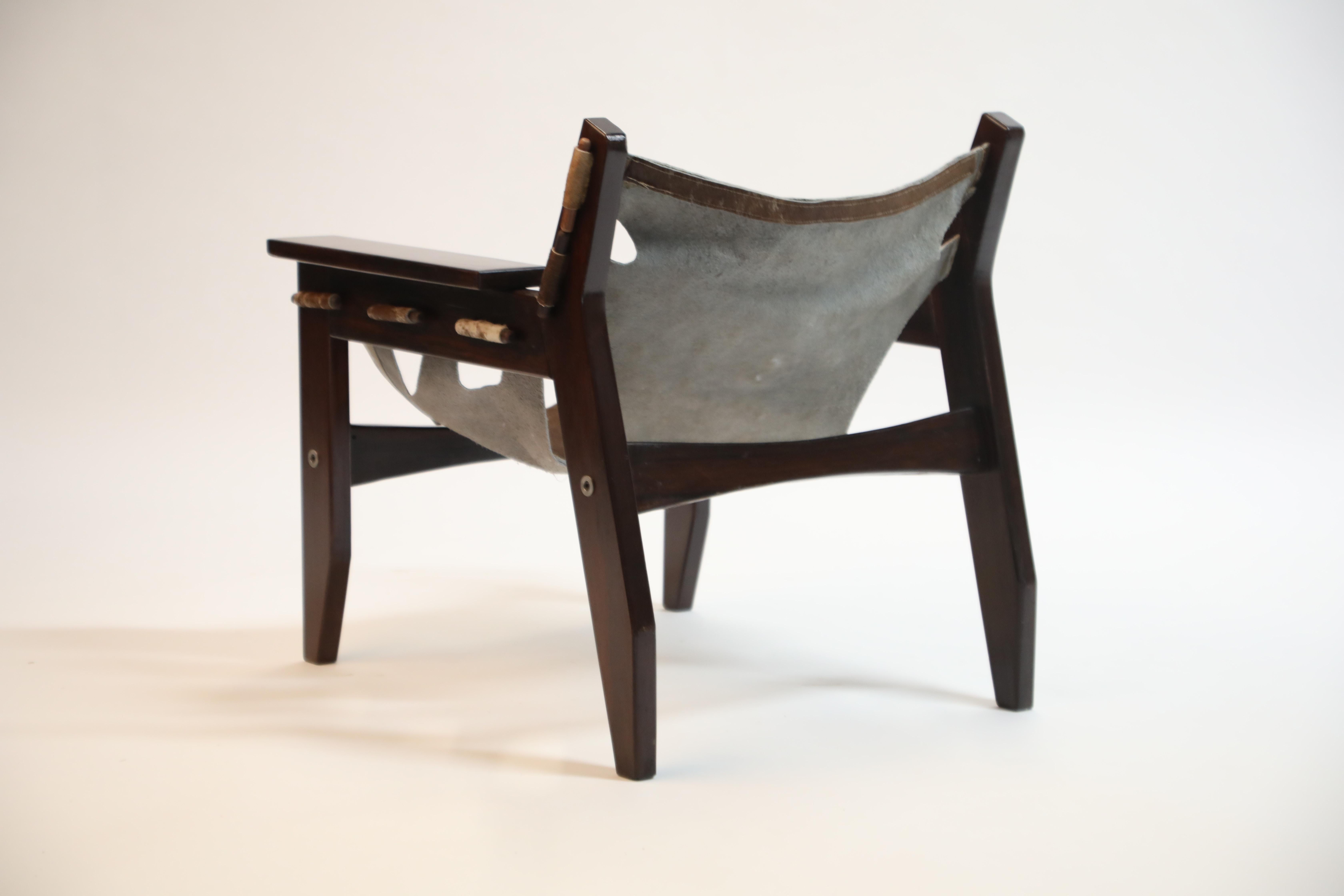Late 20th Century Sergio Rodrigues 'Kilin' Lounge Chair in Rosewood and Cowhide, OCA, Brazil 1970s