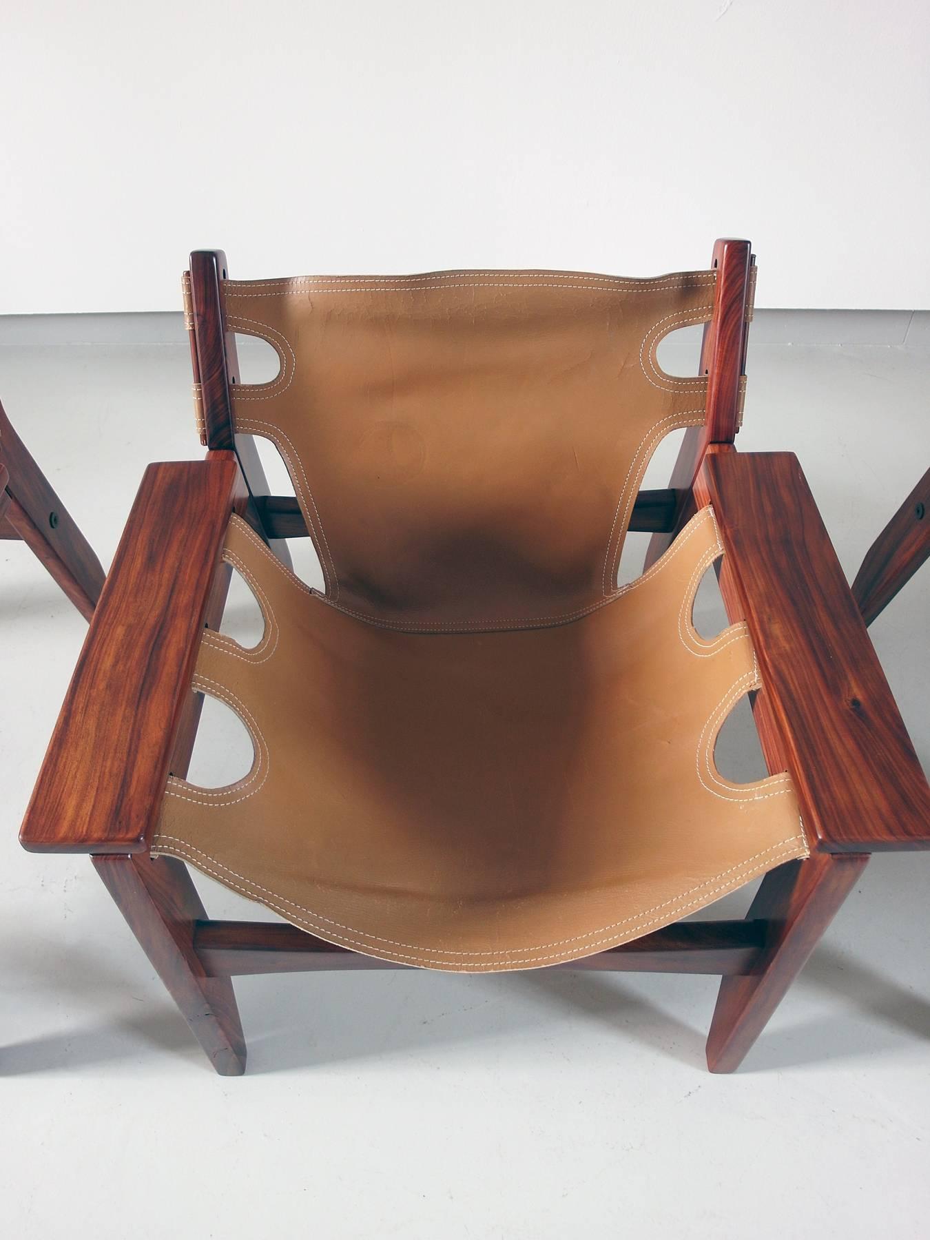 Leather A pair of Sergio Rodrigues Kilin Lounge Chairs for Oca, Brazil, 1973