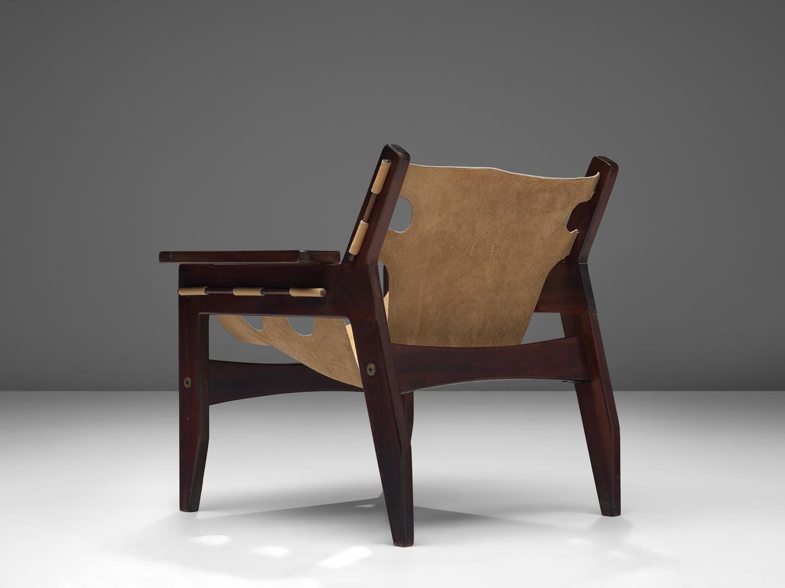 Brazilian Sergio Rodrigues 'Kilin' Rosewood Armchair with Beige Leather