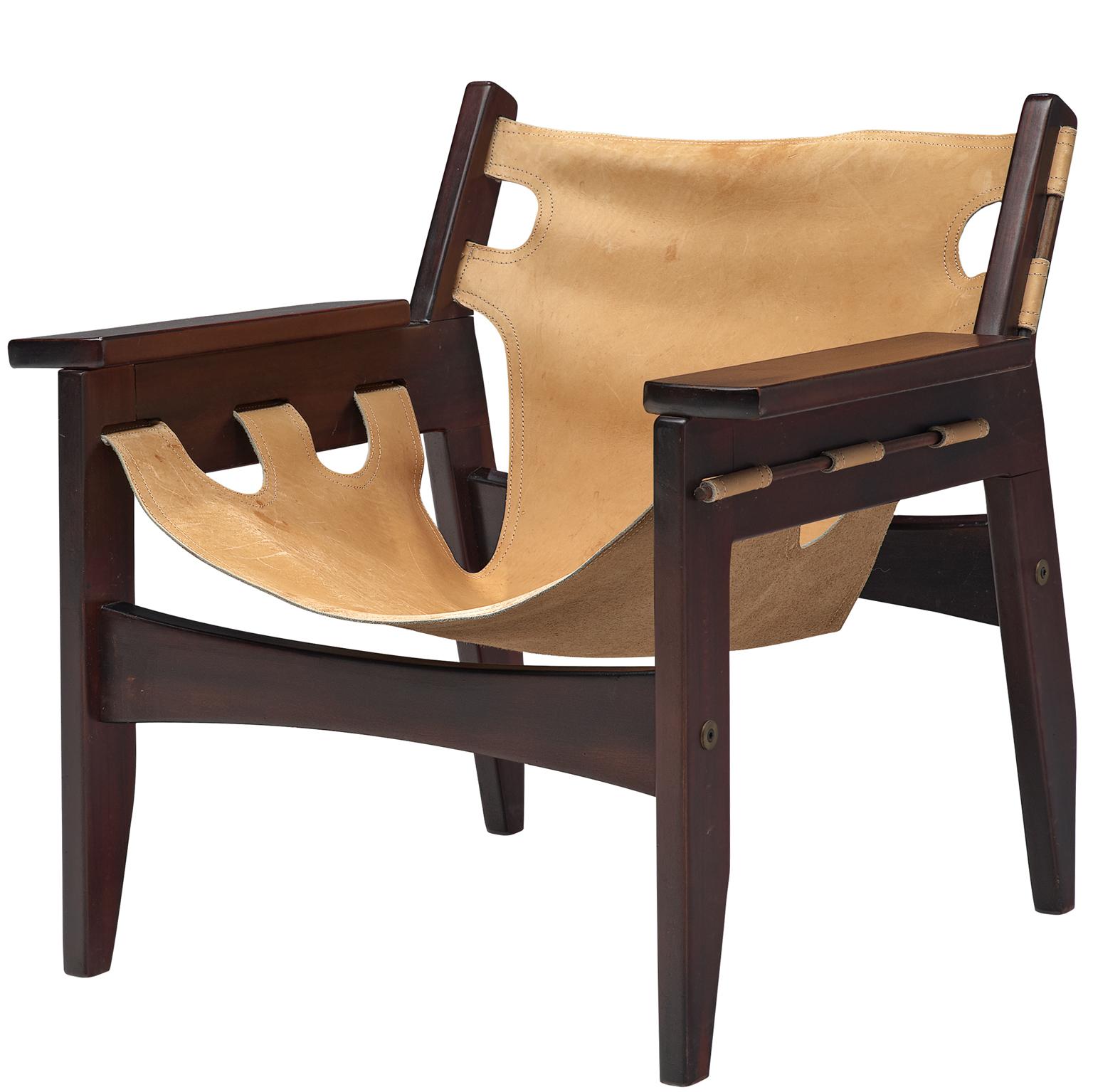 Sergio Rodrigues 'Kilin' Rosewood Armchair with Beige Leather