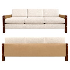 Canapé « Millor » de Sergio Rodrigues en bois de rose, cuir et tissu texturé, années 1960