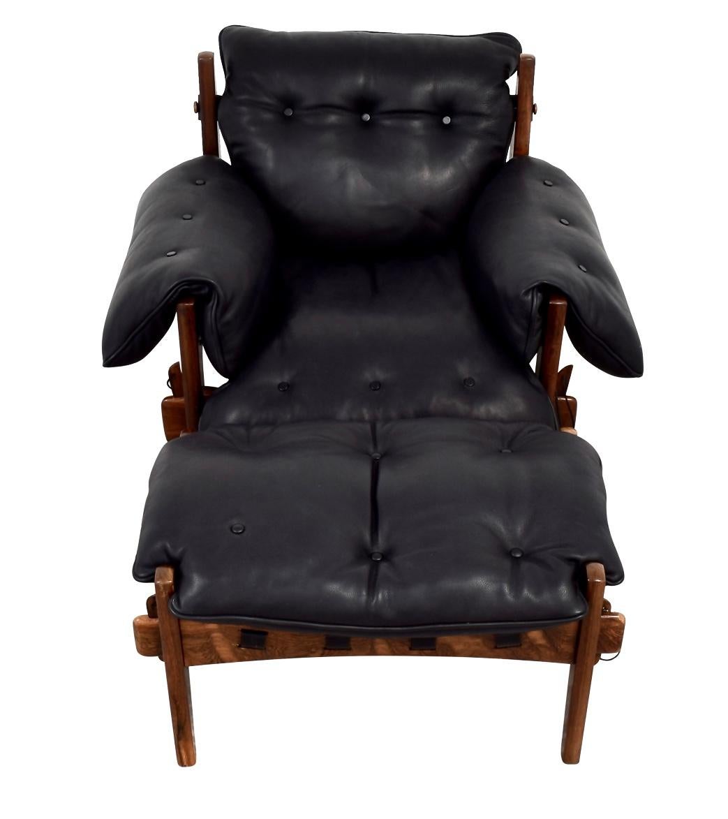 Sergio Rodrigues Moleca Black Leather Chair and Ottoman 1963, Brazilian Modern In Good Condition In Brooklyn, NY