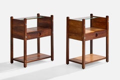 Sergio Rodrigues, Comodini, legno di palissandro, metallo, vetro, Brasile, anni '60