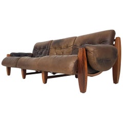 Sergio Rodrigues or Jean Gillon Attributed Leather and Oak 3-Seat Sofa, 1960s
