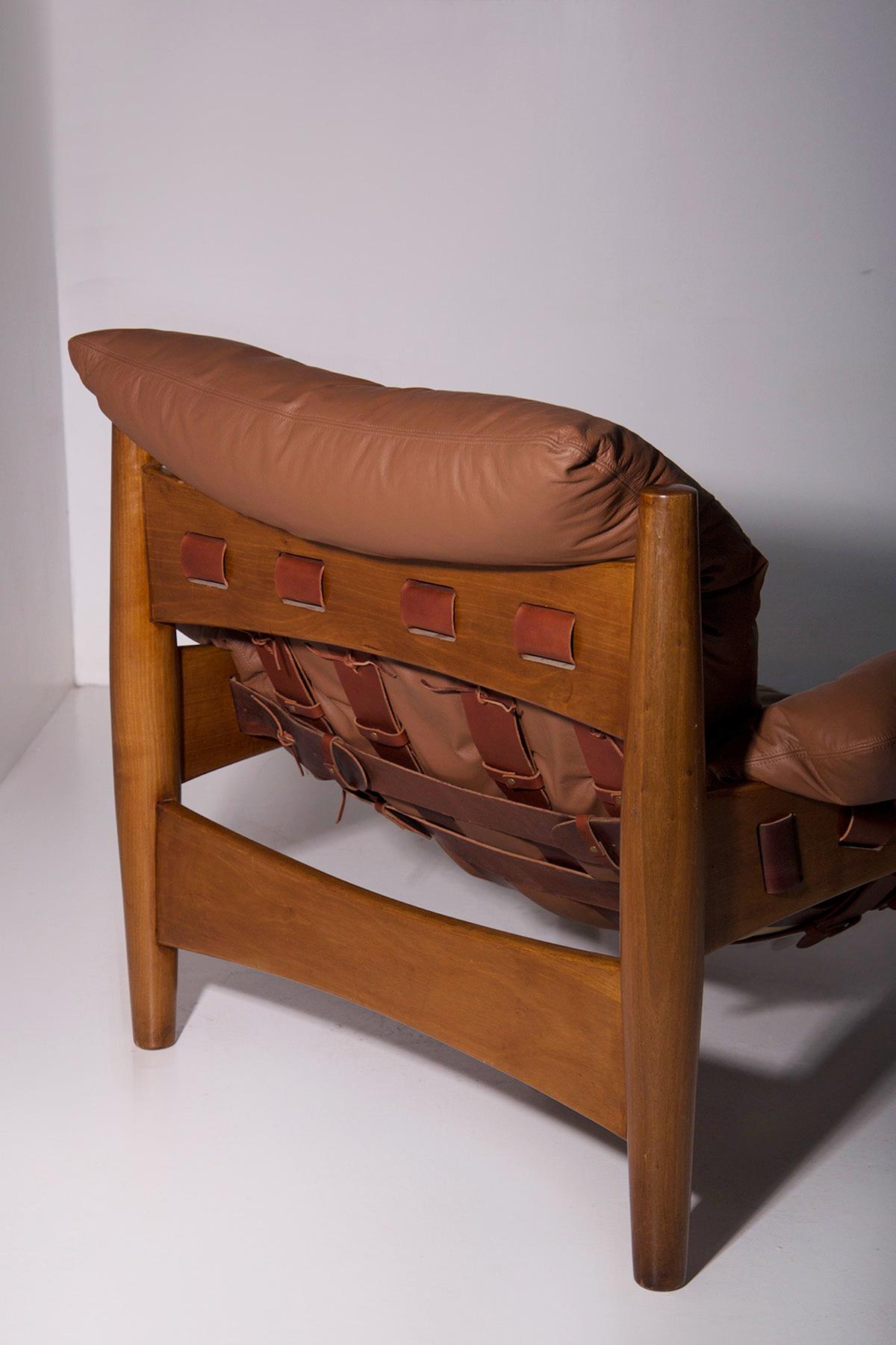 Sergio Rodrigues Pair of armchairs Mole in leather For Sale 6