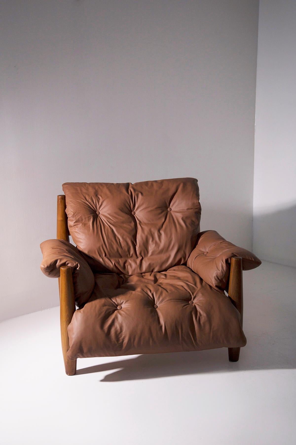 Italian Sergio Rodrigues Pair of armchairs Mole in leather For Sale