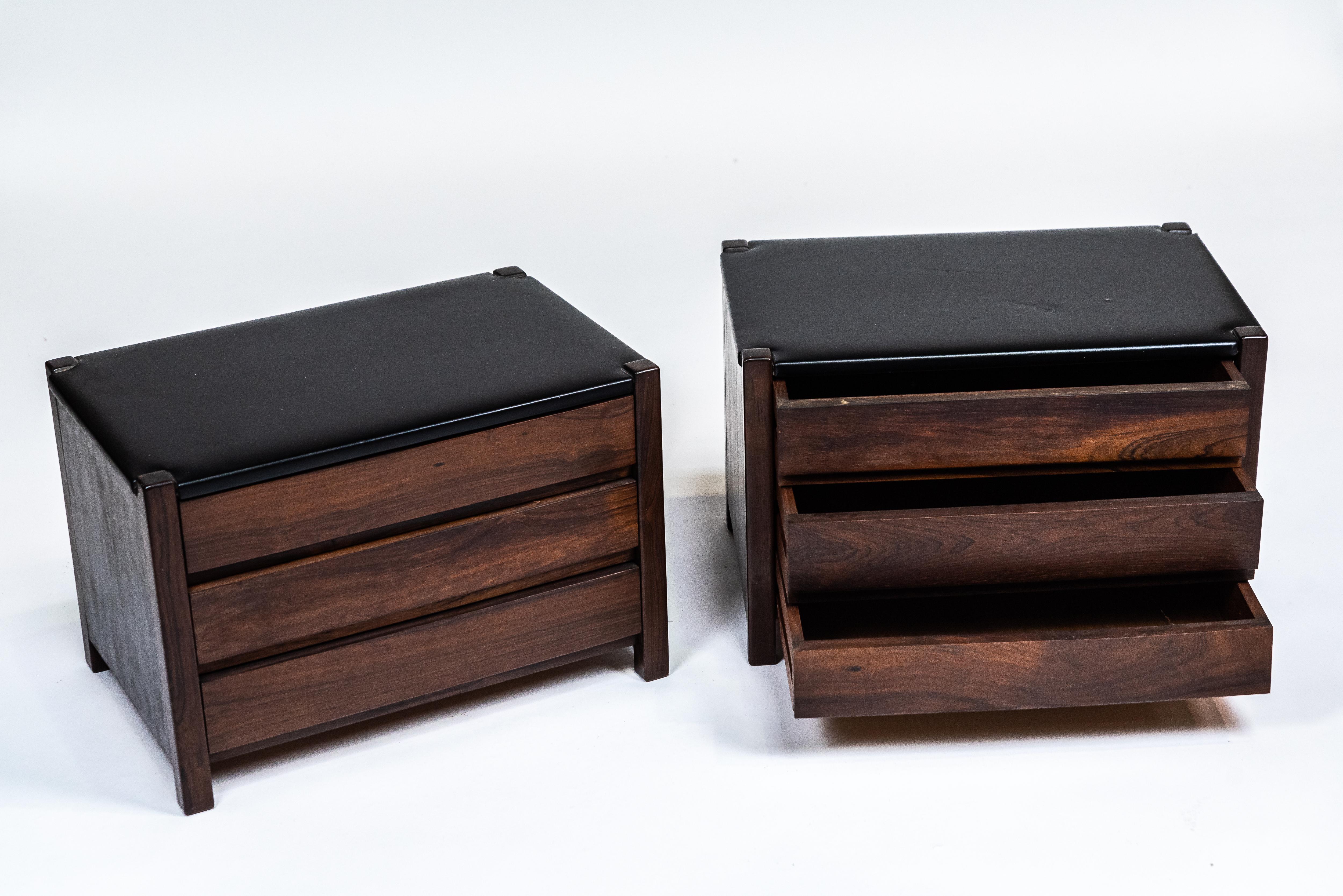 Leather Sergio Rodrigues, Pair of Night Stands, 1960's