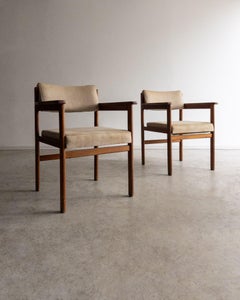 Sergio Rodrigues Pair of Tião Armchairs in Solid Freijó Wood, Oca, 1950s