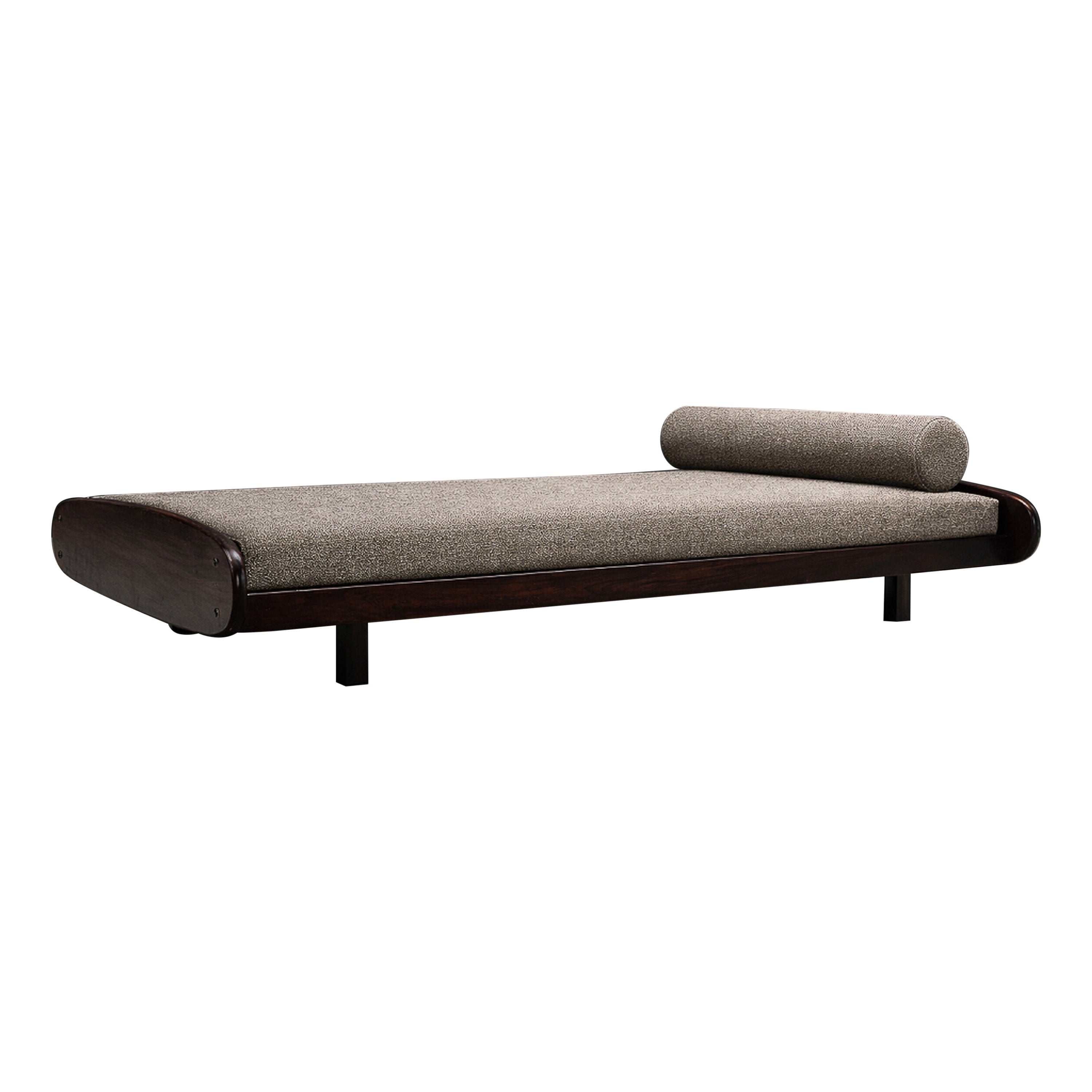 Lit de jour en palissandre de Sergio Rodrigues en bouclier taupe, Brésil, années 1960