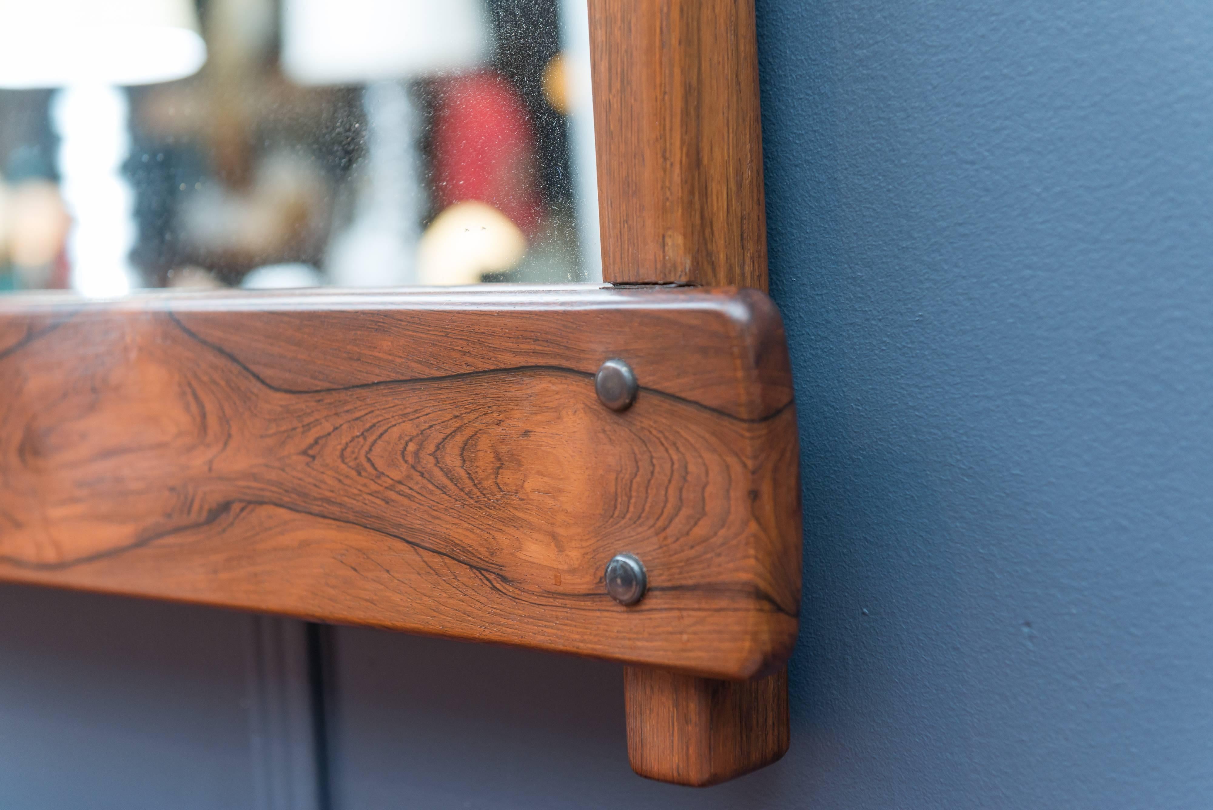 Sergio Rodrigues Rosewood Wall Mirror In Excellent Condition For Sale In San Francisco, CA