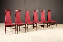 Sergio Rodrigues Ensemble de 6 chaises de salle à manger modernes brésiliennes en bois de rose, années 1950