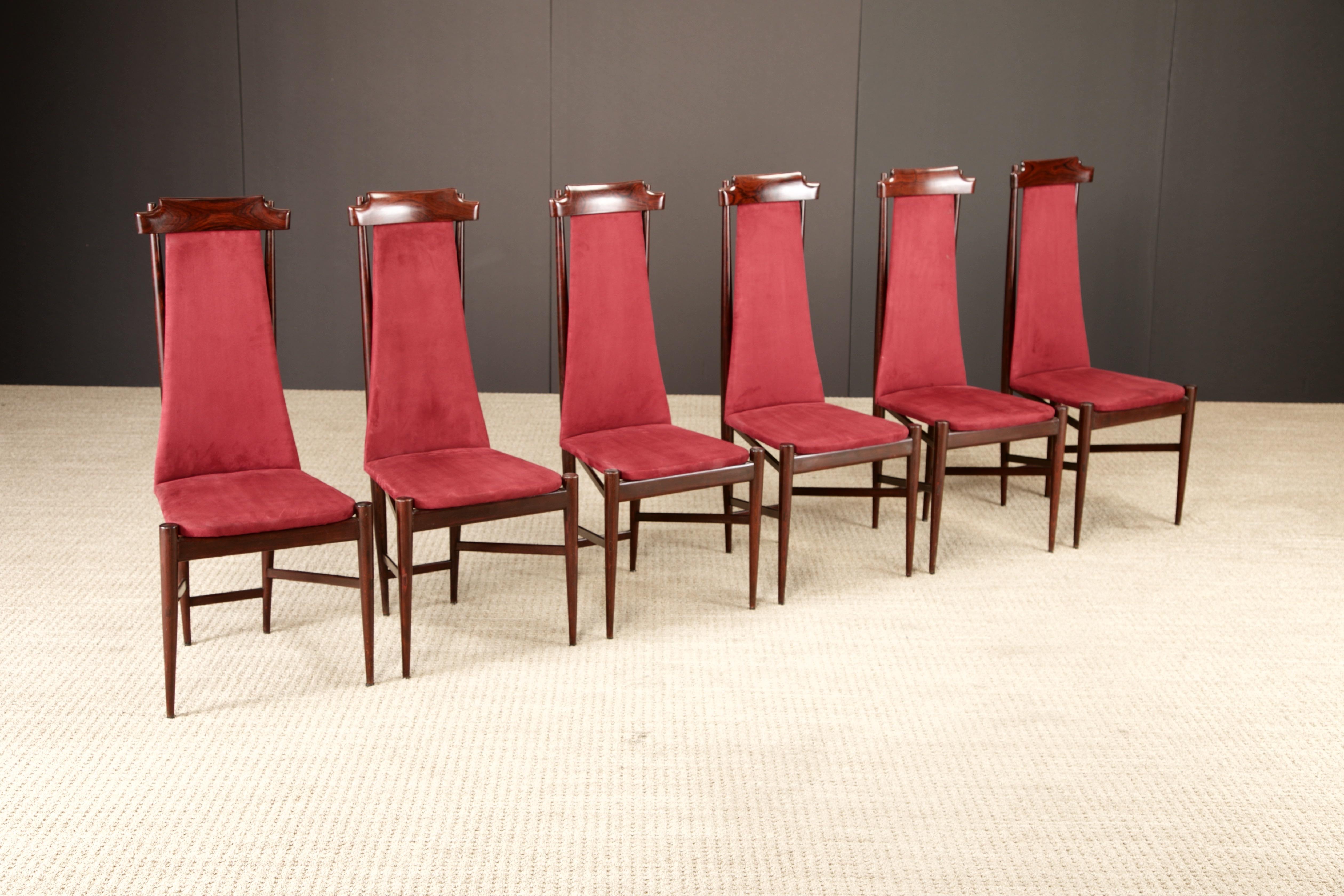 Mid-Century Modern Sergio Rodrigues Set of 6 Brazilian Modern Dining Chairs in Rosewood, 1950s For Sale