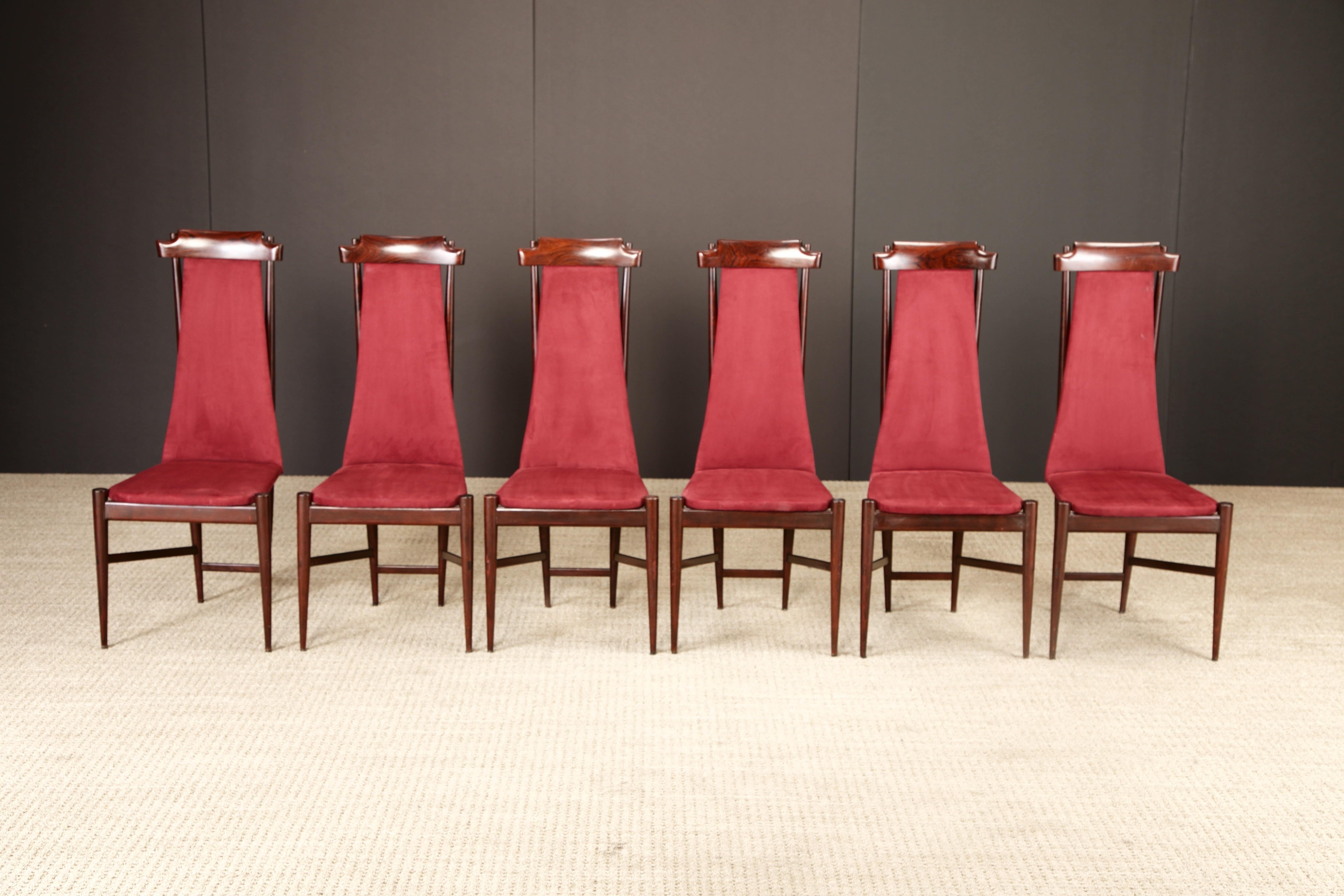 Mid-20th Century Sergio Rodrigues Set of 6 Brazilian Modern Dining Chairs in Rosewood, 1950s For Sale