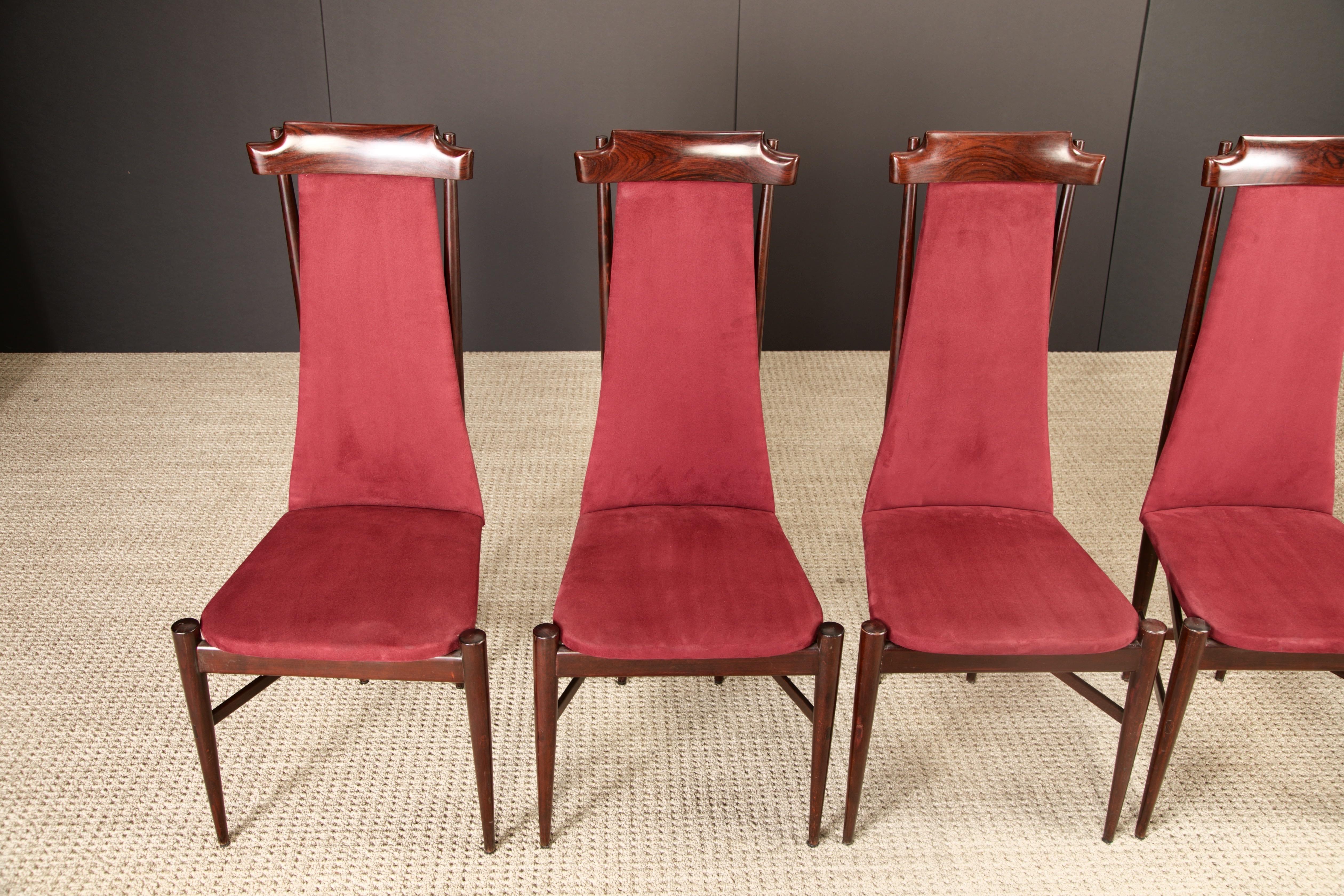 Sergio Rodrigues Set of 6 Brazilian Modern Dining Chairs in Rosewood, 1950s For Sale 1