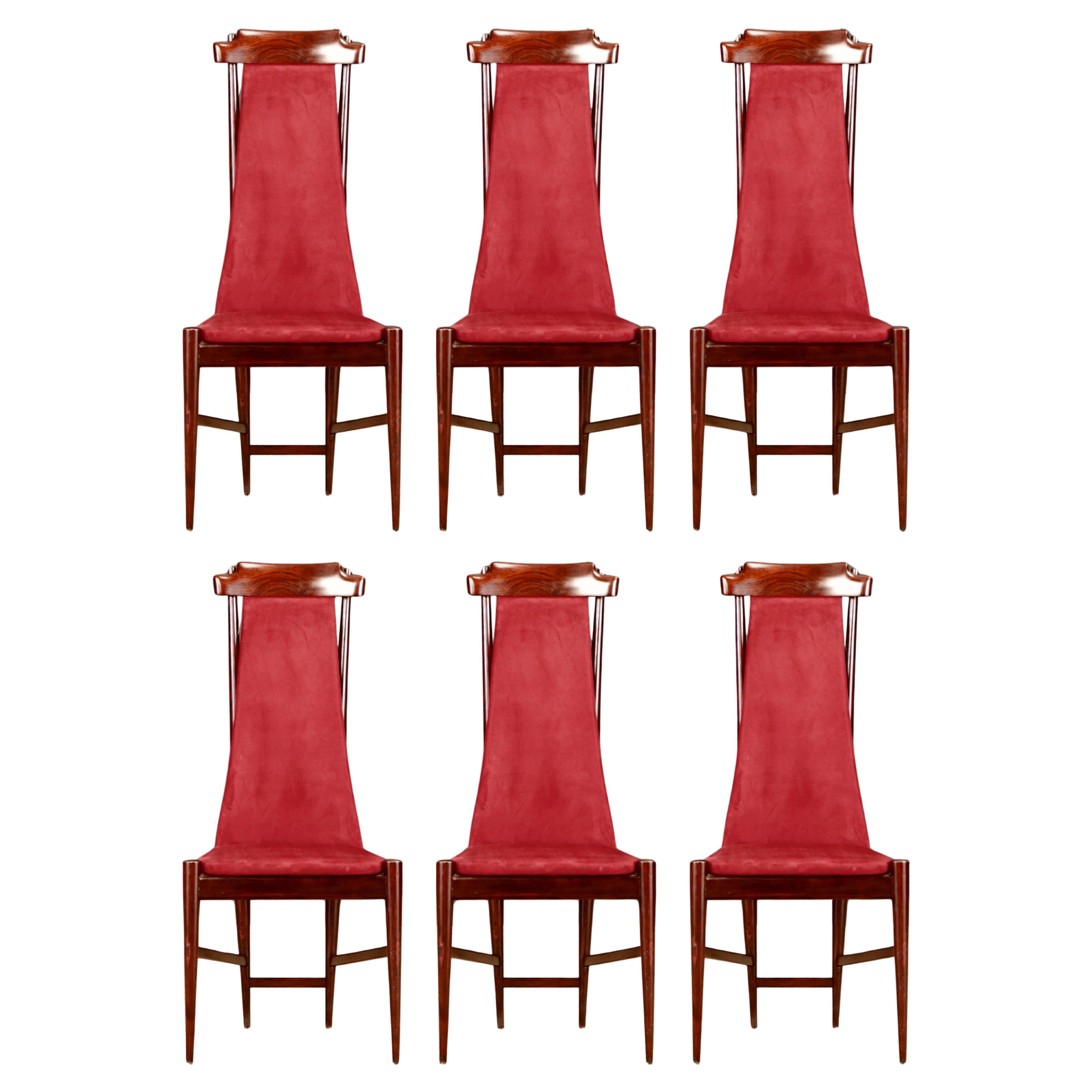 Sergio Rodrigues Set of 6 Brazilian Modern Dining Chairs in Rosewood, 1950s For Sale
