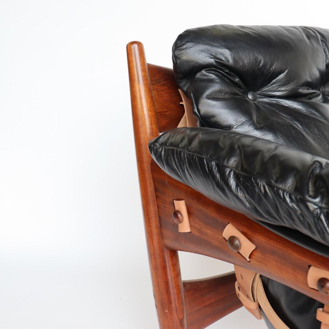 Italian Rosewood Sergio Rodrigues Sheriff Chair and Ottoman with new Leather upholstery