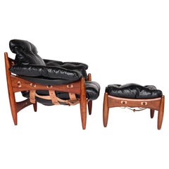 Rosewood Sergio Rodrigues Sheriff Chair and Ottoman with new Leather upholstery