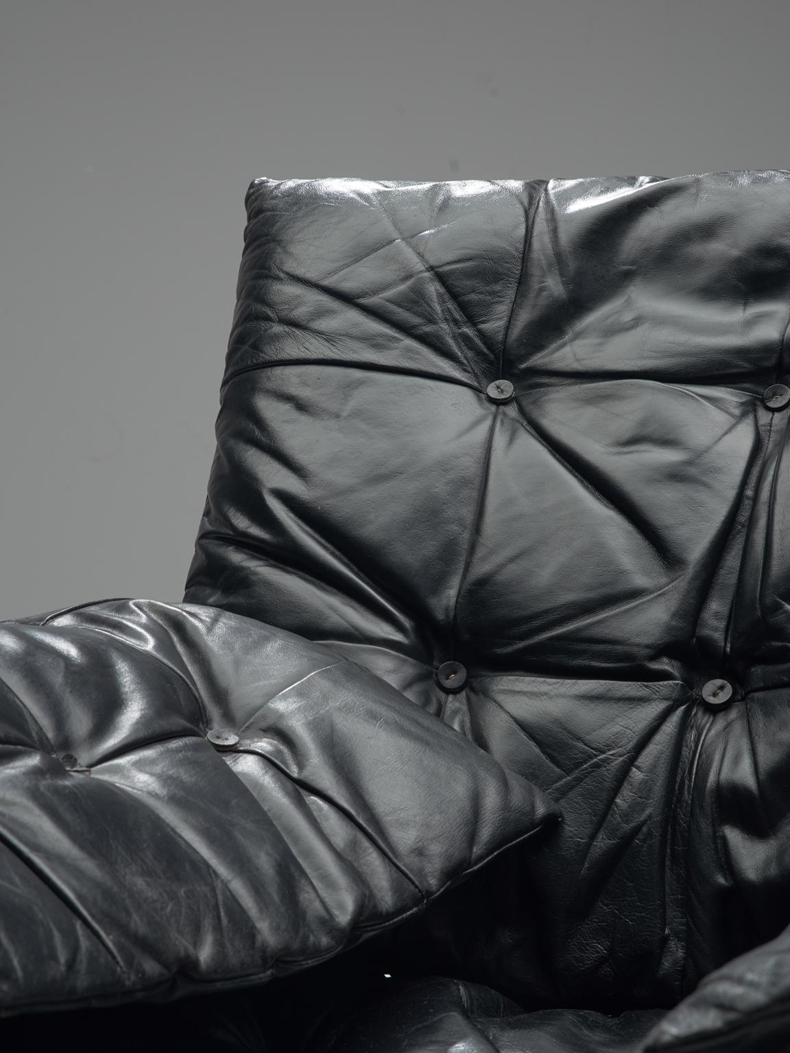 Sergio Rodrigues 'Sheriff' Living Room Set in Black Leather 4