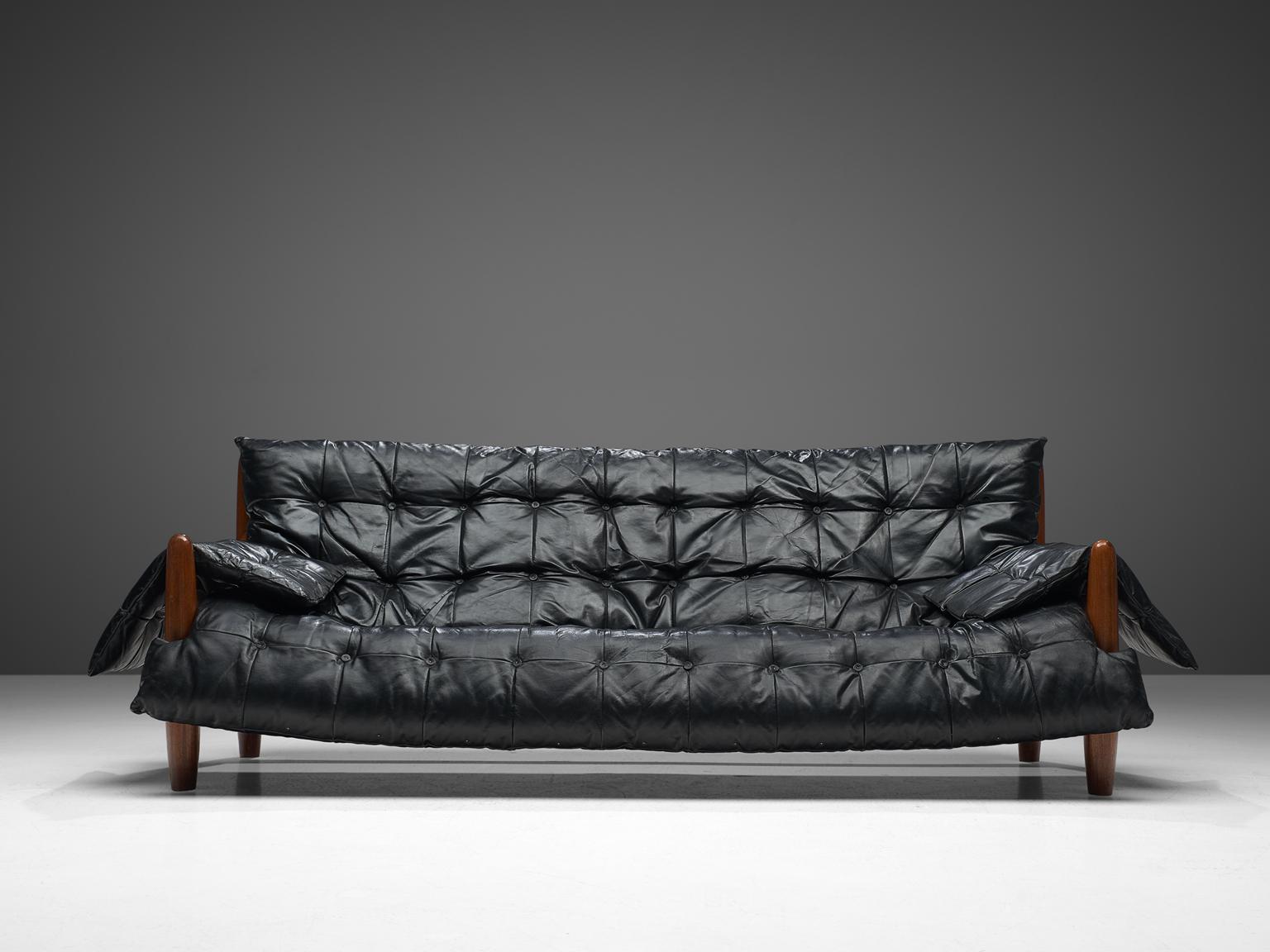 Mid-Century Modern Sergio Rodrigues 'Sheriff' Living Room Set in Black Leather