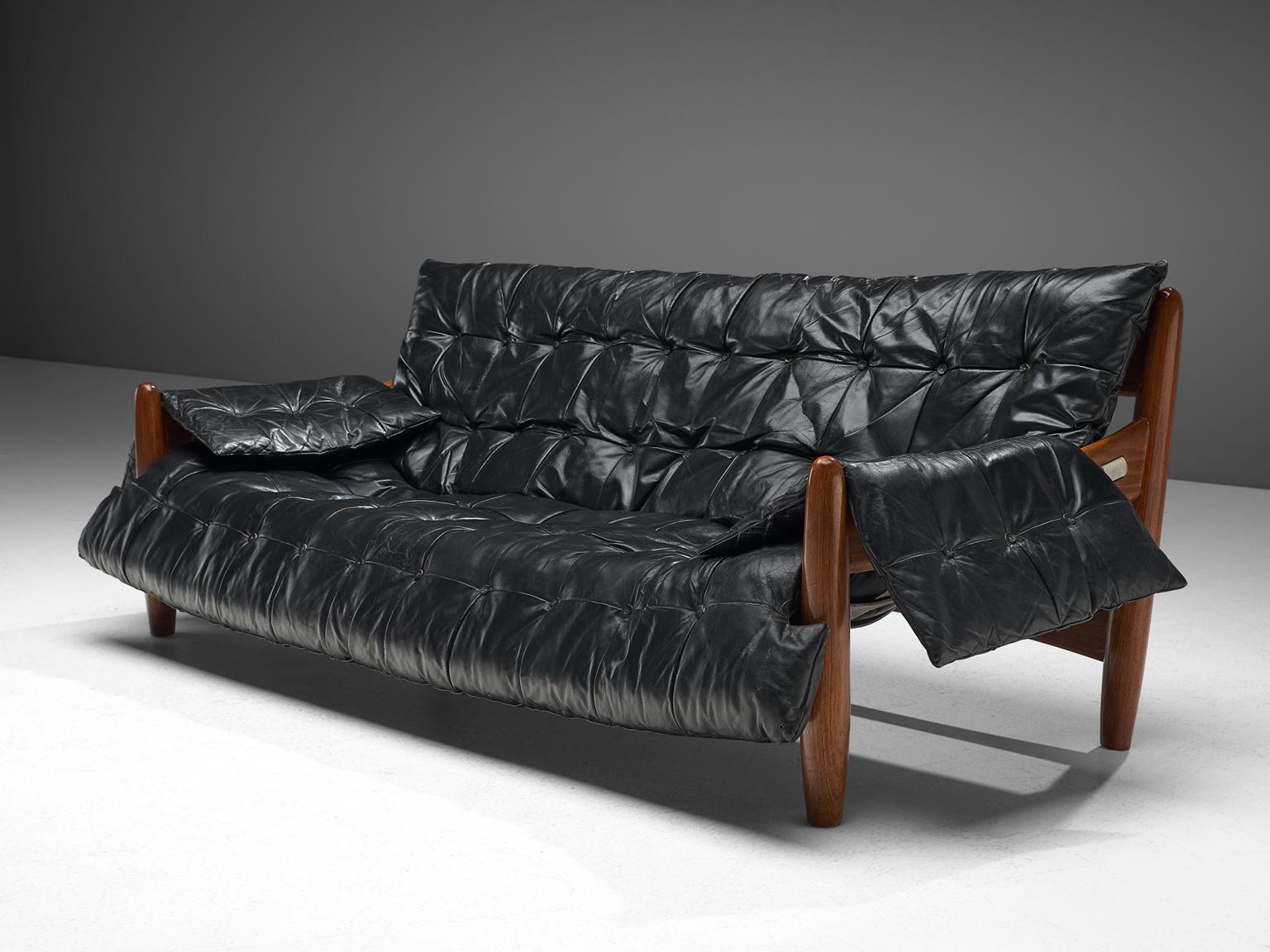 Brazilian Sergio Rodrigues 'Sheriff' Living Room Set in Black Leather