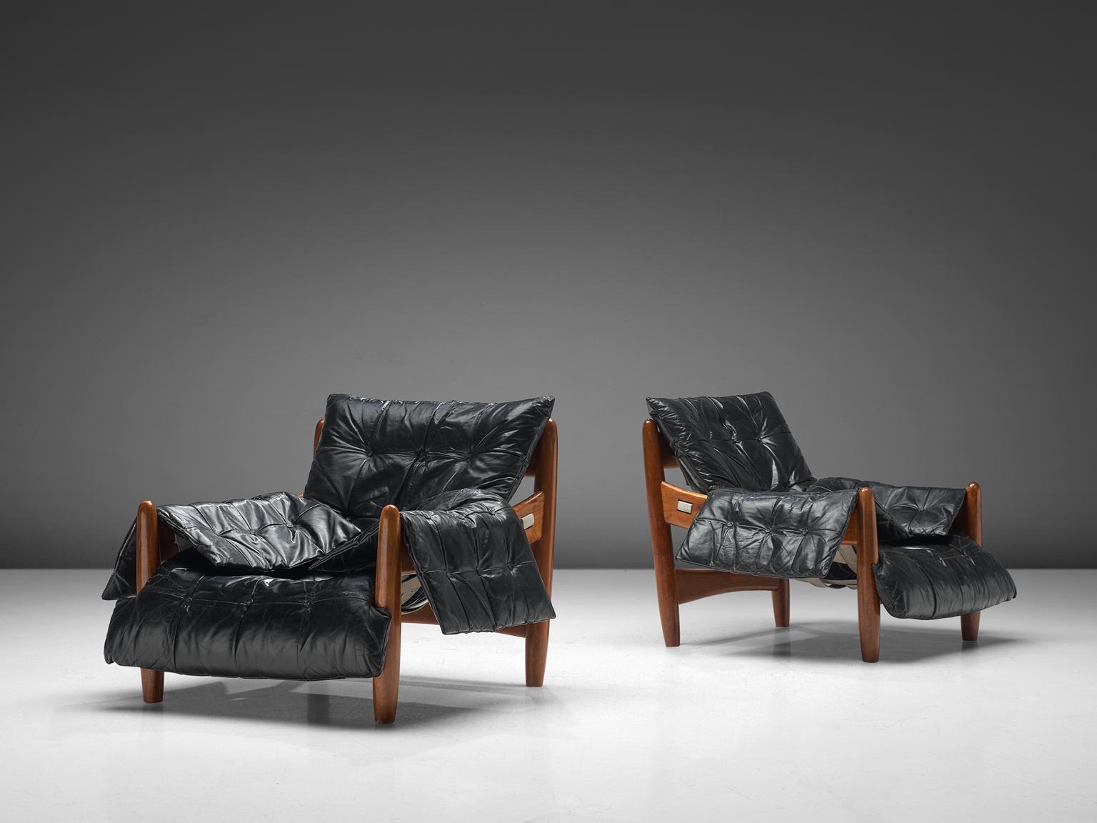 Sergio Rodrigues 'Sheriff' Living Room Set in Black Leather In Good Condition In Waalwijk, NL