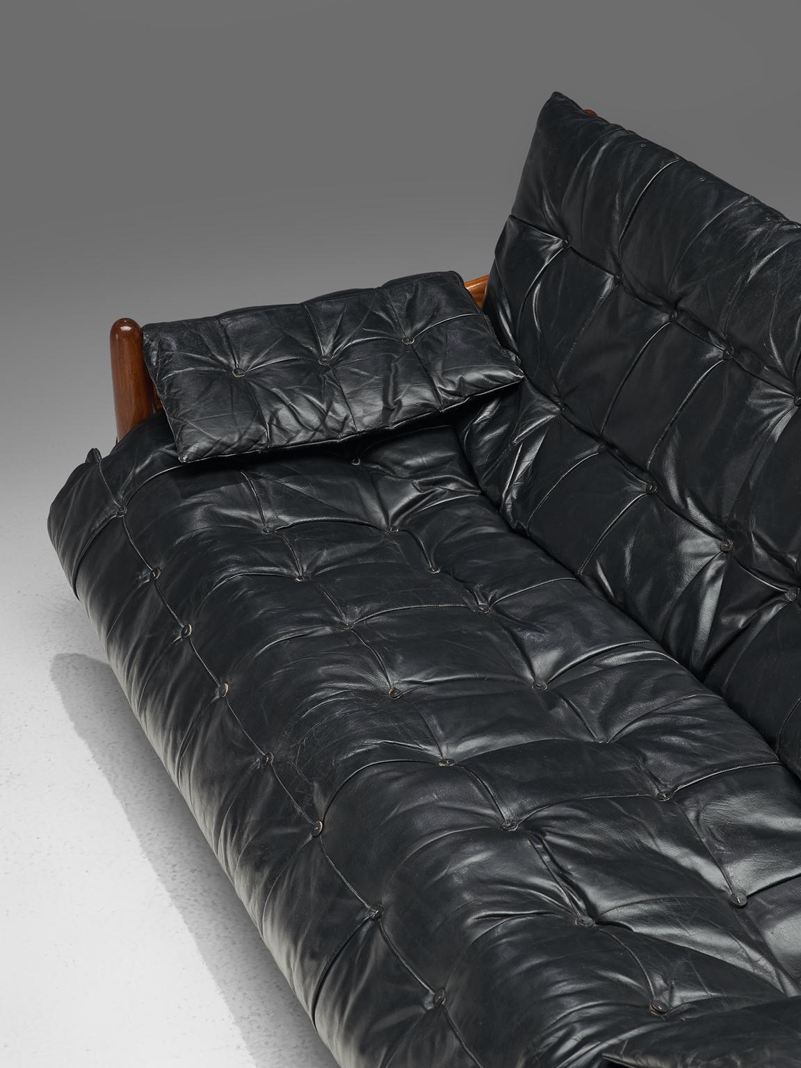 Sergio Rodrigues 'Sheriff' Living Room Set in Black Leather 1