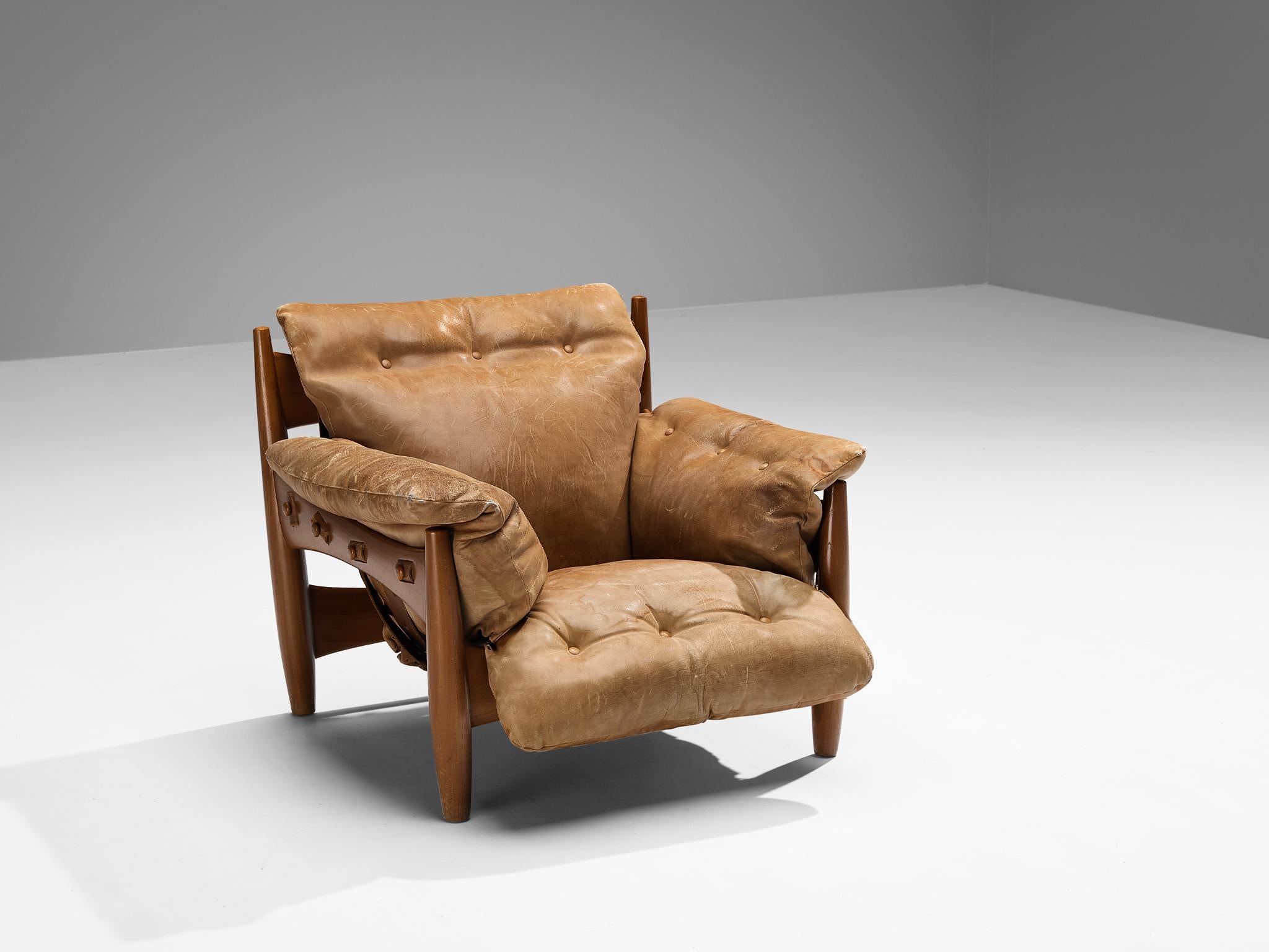 Brazilian Sergio Rodrigues 'Sheriff' Lounge Chair in Walnut and Cognac Leather