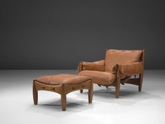 Sergio Rodrigues, 'Sheriff' Lounge Chair with Ottoman in Original Cognac Leather