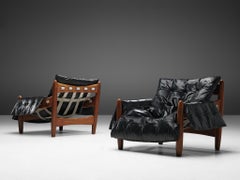 Sergio Rodrigues 'Sheriff' Paar Loungesessel aus schwarzem Leder