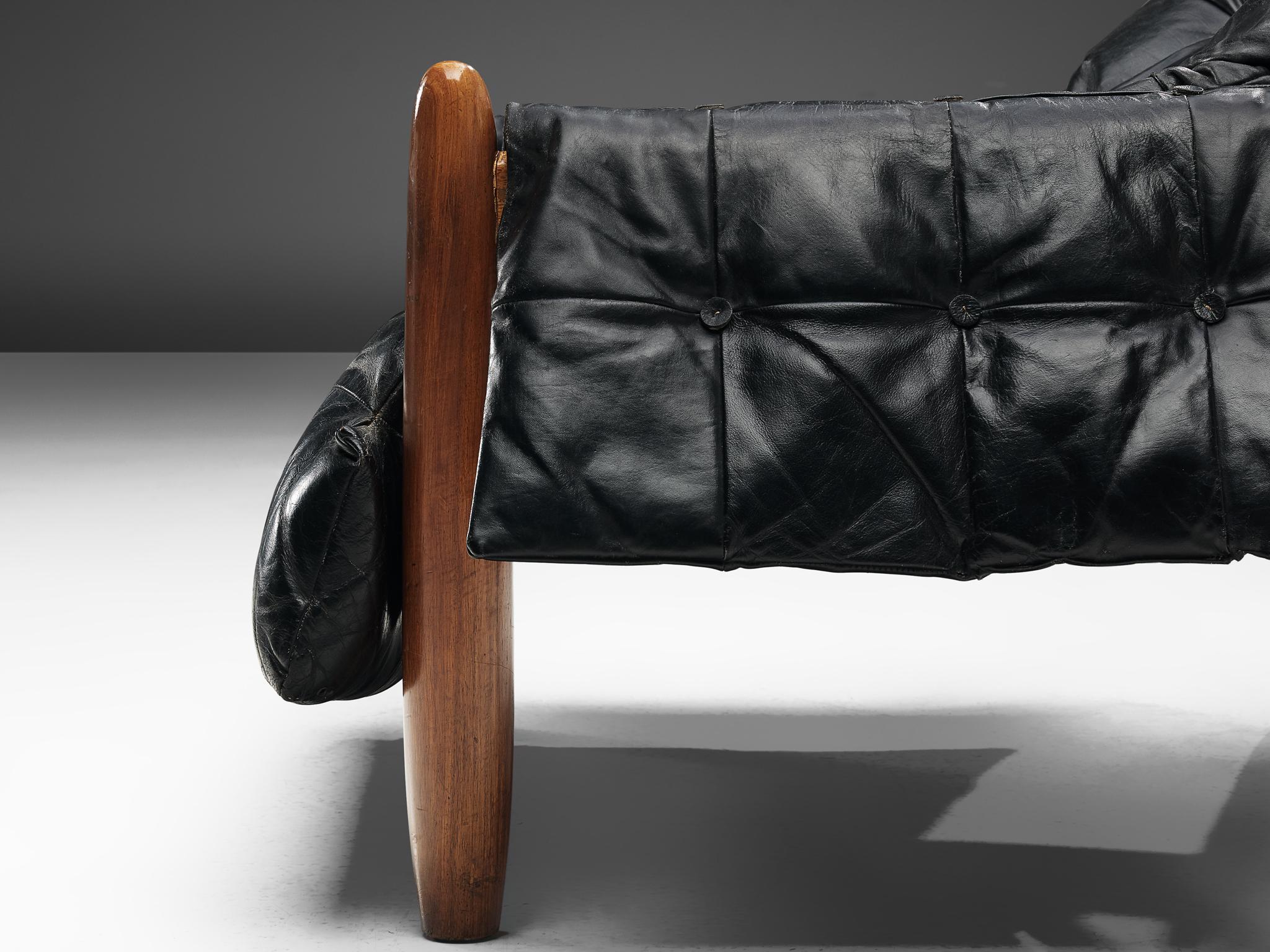 Mid-20th Century Sergio Rodrigues 'Sheriff' Pair of Lounge Chairs in Black Leather