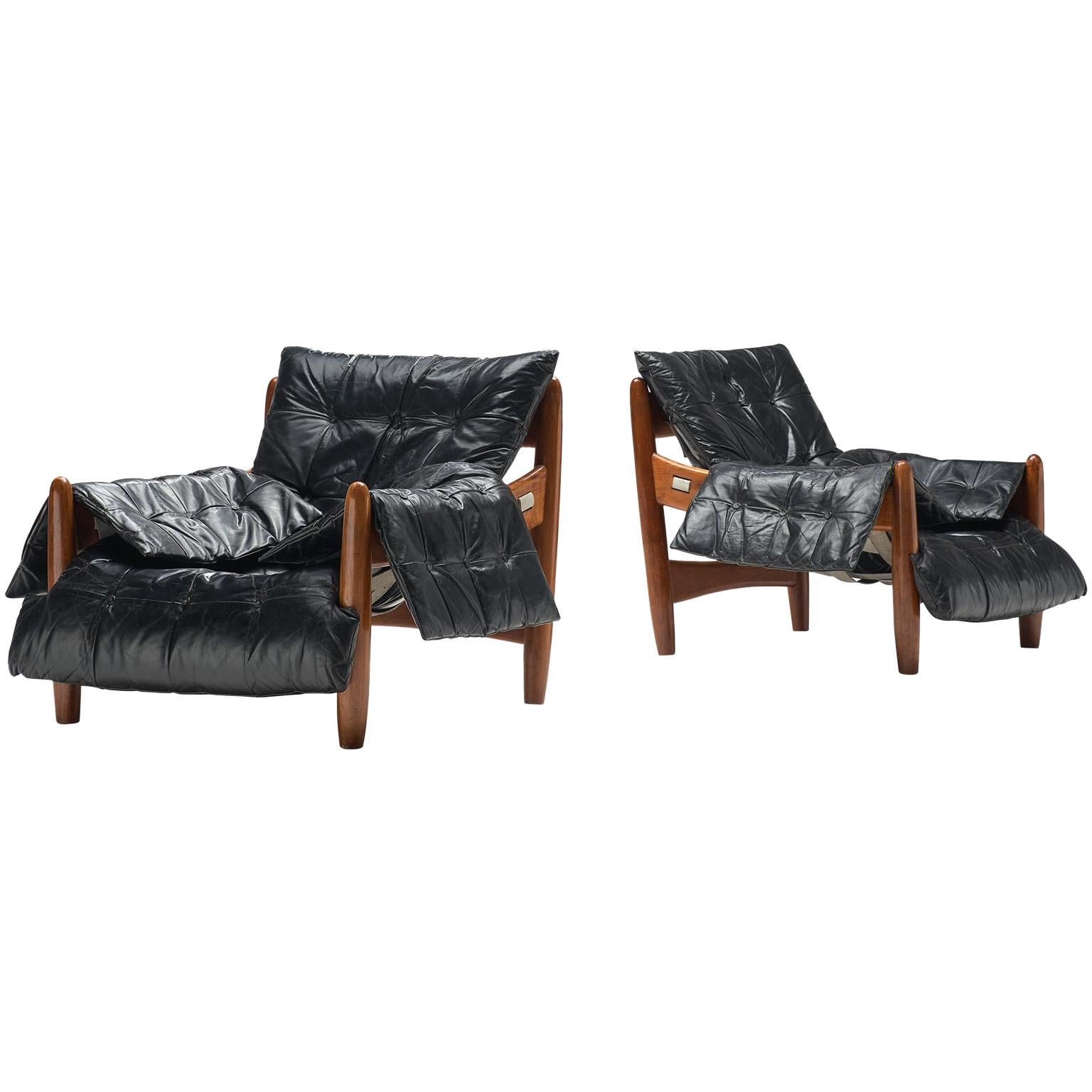 Sergio Rodrigues 
Sheriff
 Pair of Lounge Chairs in Black Leather