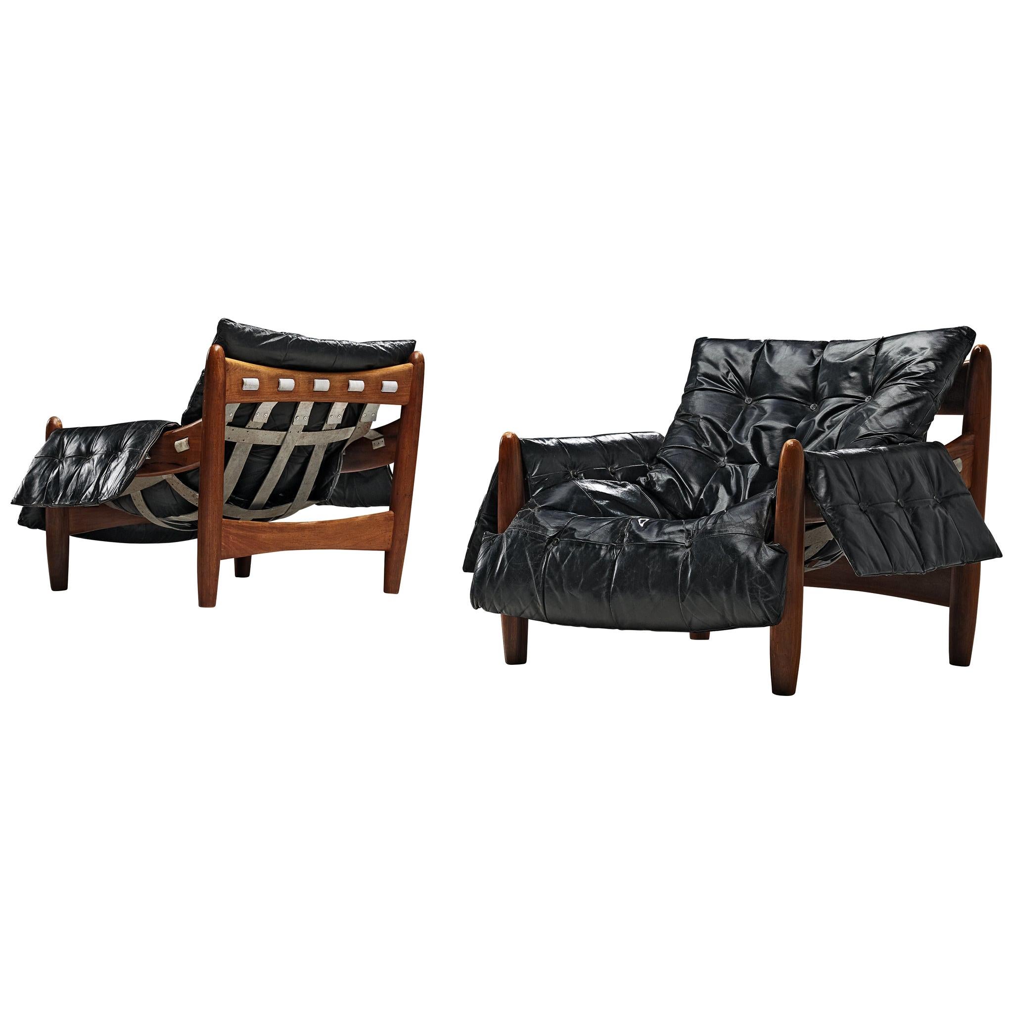 Sergio Rodrigues 'Sheriff' Pair of Lounge Chairs in Black Leather