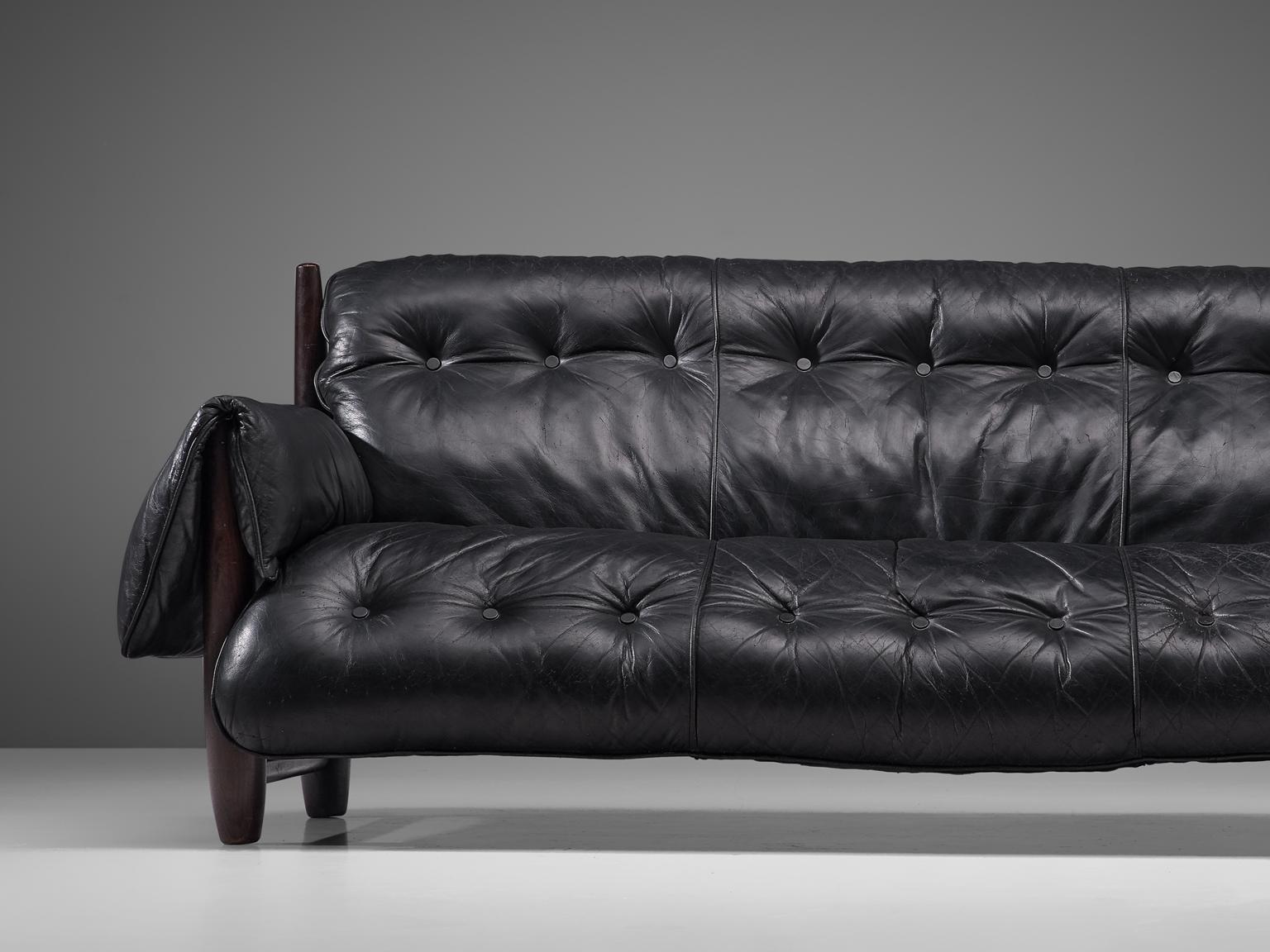 Mid-Century Modern Sergio Rodrigues 'Sheriff' Sofa in Black Leather