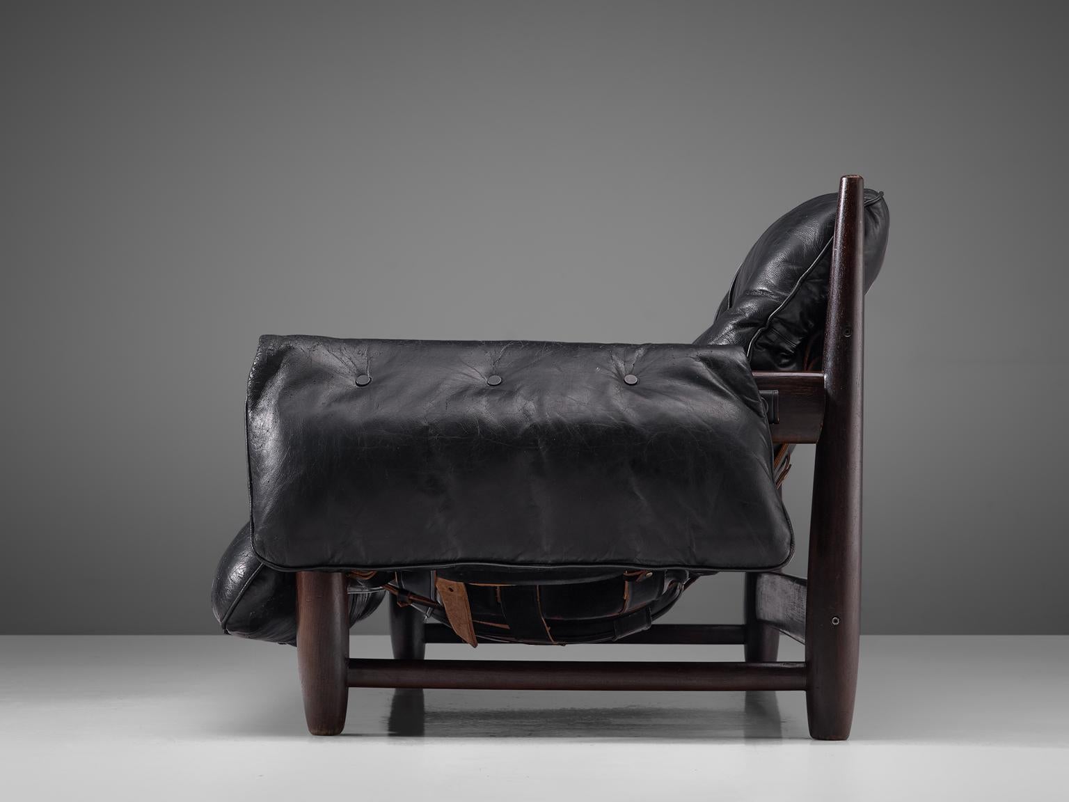 Brazilian Sergio Rodrigues 'Sheriff' Sofa in Black Leather
