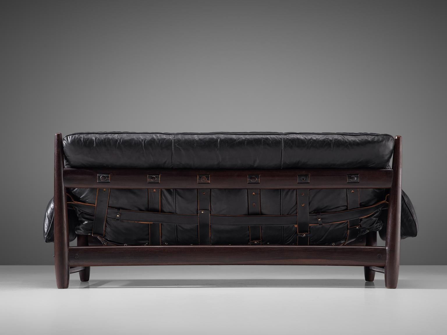 Sergio Rodrigues 'Sheriff' Sofa in Black Leather In Good Condition In Waalwijk, NL