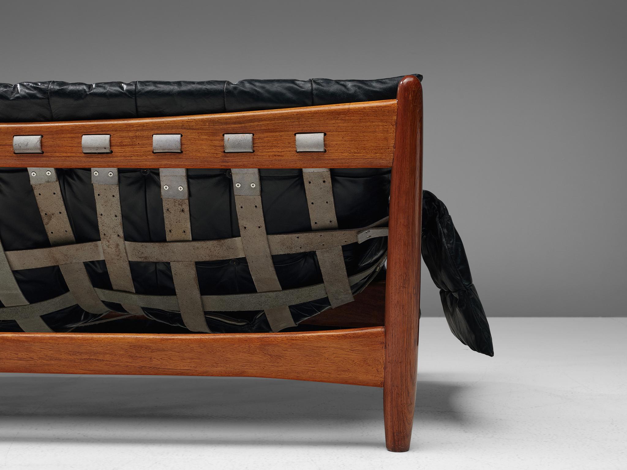 Mid-20th Century Sergio Rodrigues 'Sheriff' Sofa in Black Leather and Imbuia