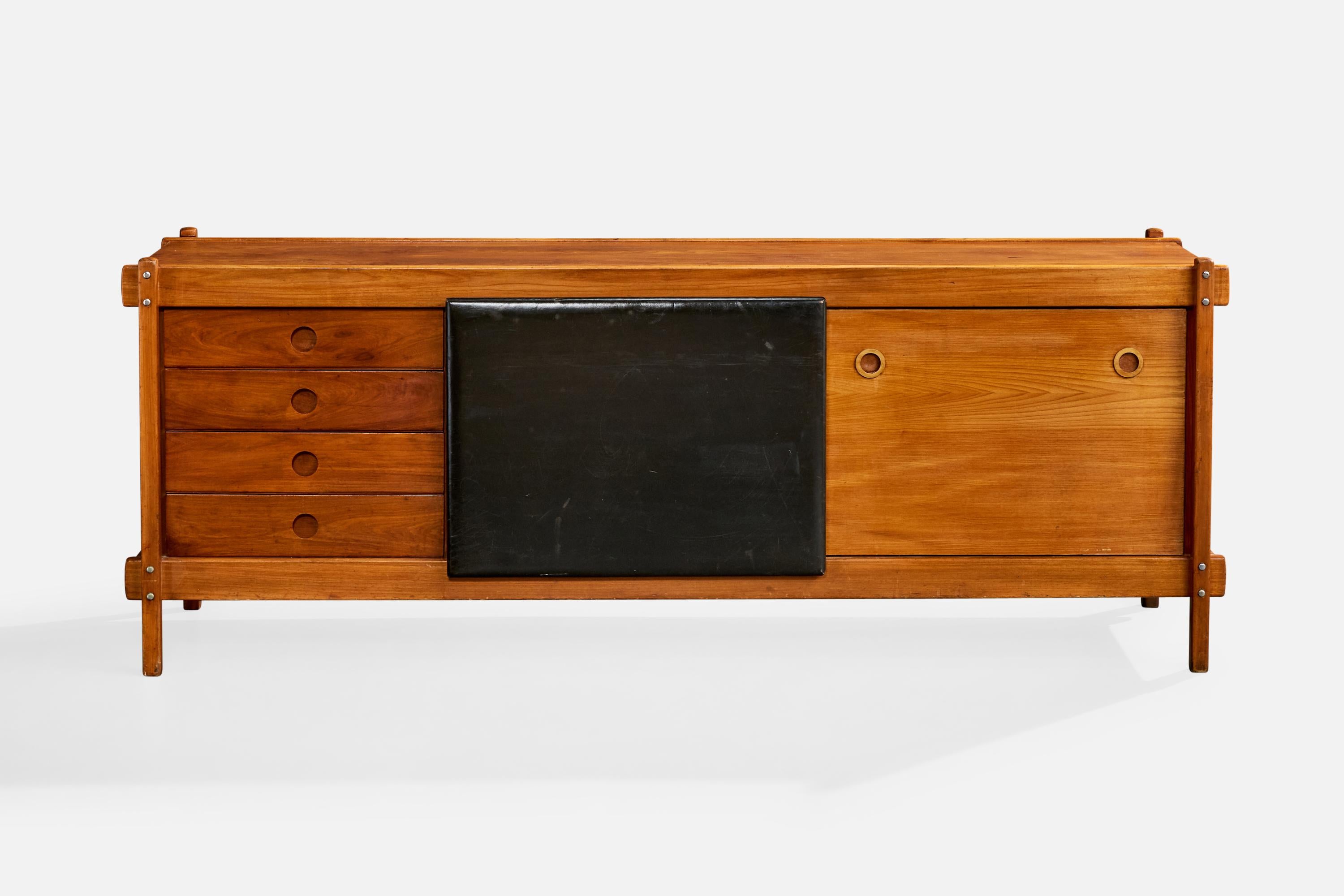 Mid-Century Modern Sergio Rodrigues, Sideboard, Freijó, Leather, Brazil, 1960s For Sale