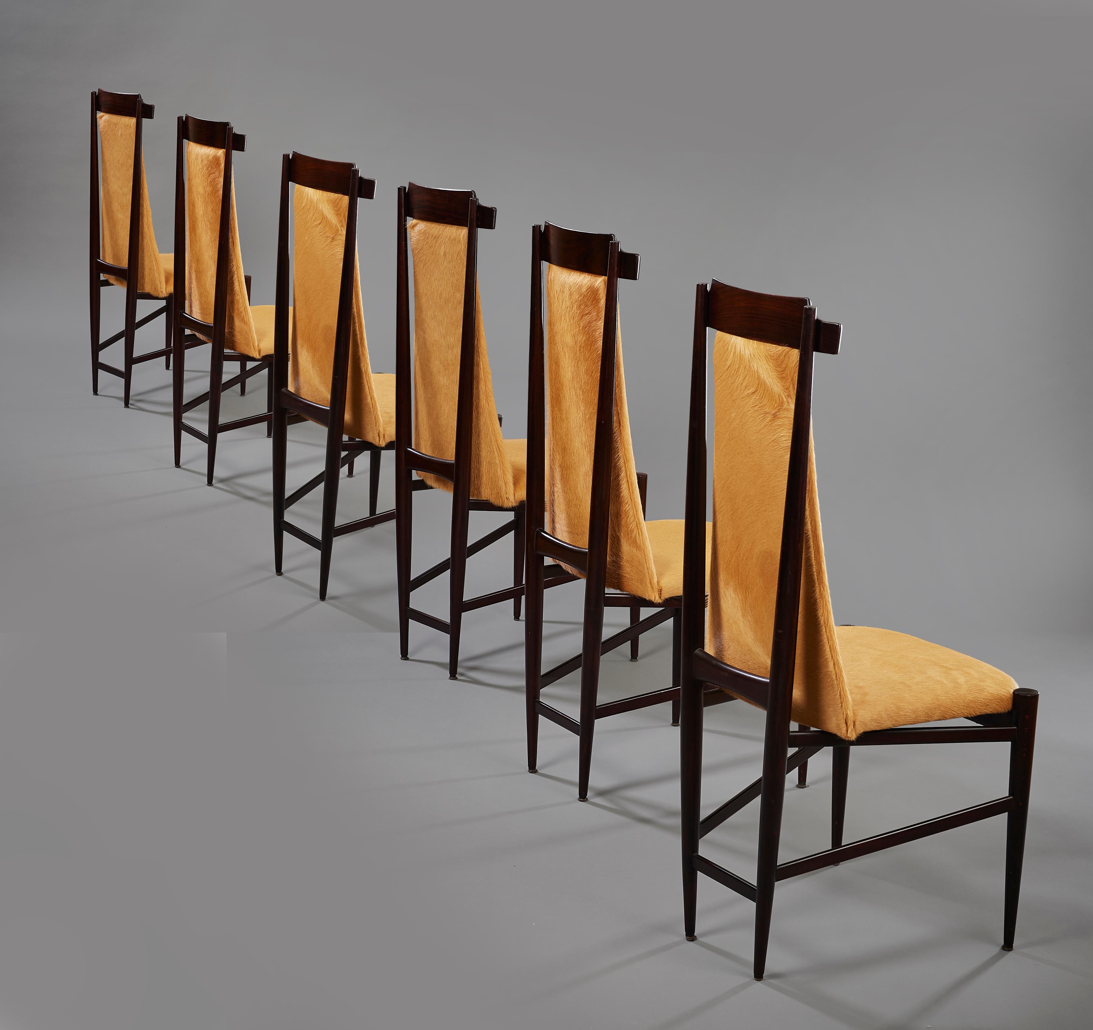 Sergio Rodrigues Six Dining Chairs in Wood and Tan Cowhide, Brazil, 1960s For Sale 3