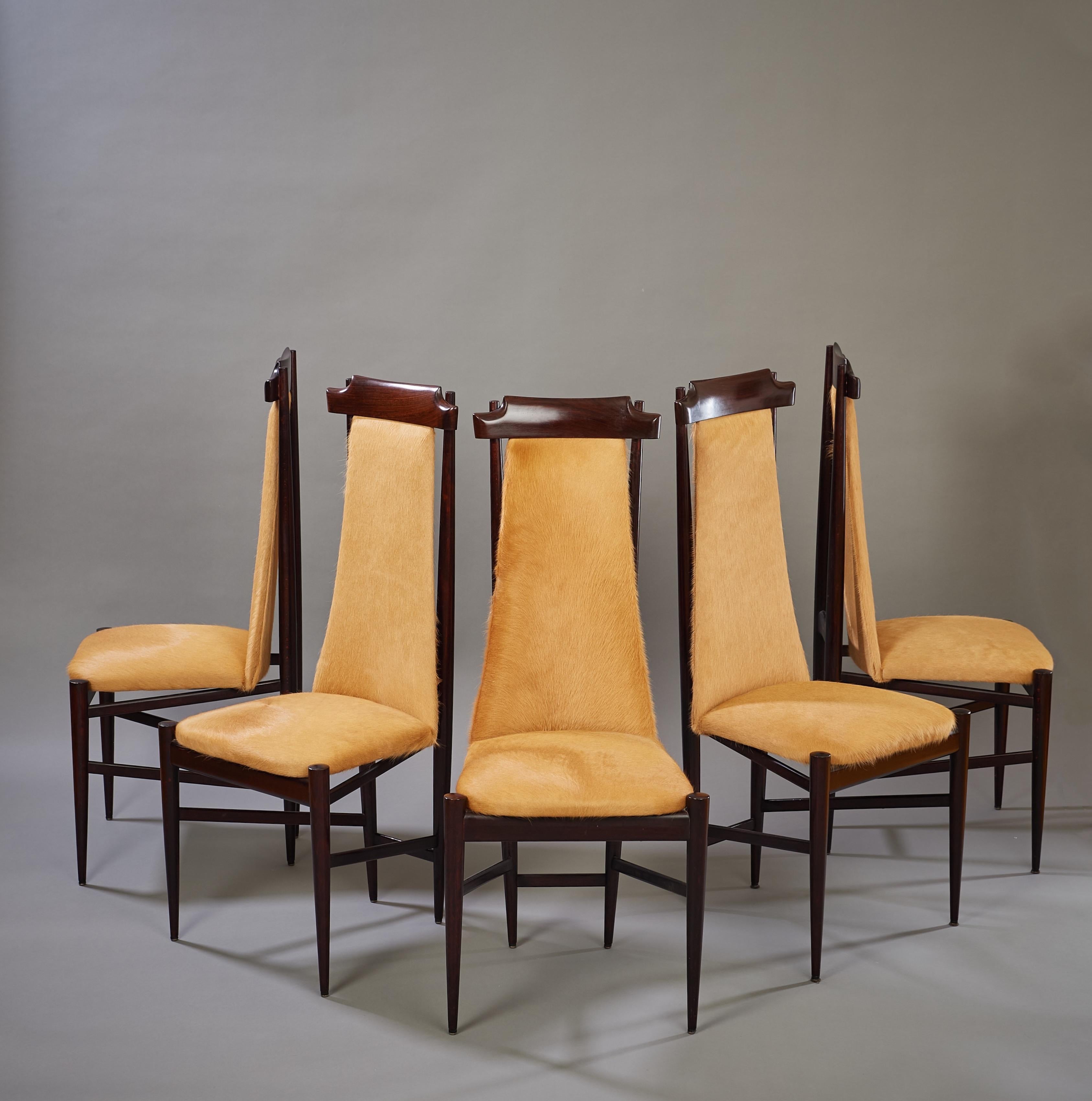 Mid-20th Century Sergio Rodrigues Six Dining Chairs in Wood and Tan Cowhide, Brazil, 1960s For Sale